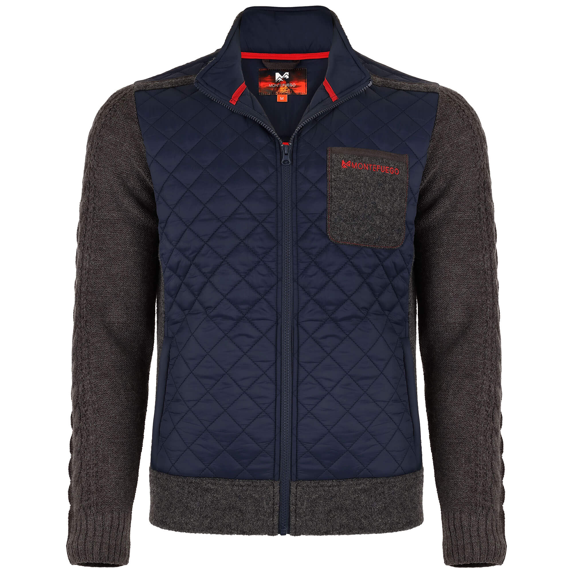 Vorderansicht der Herren Strick-Stepp Outdoor Jacke "Alberto", in der Farbe Blau