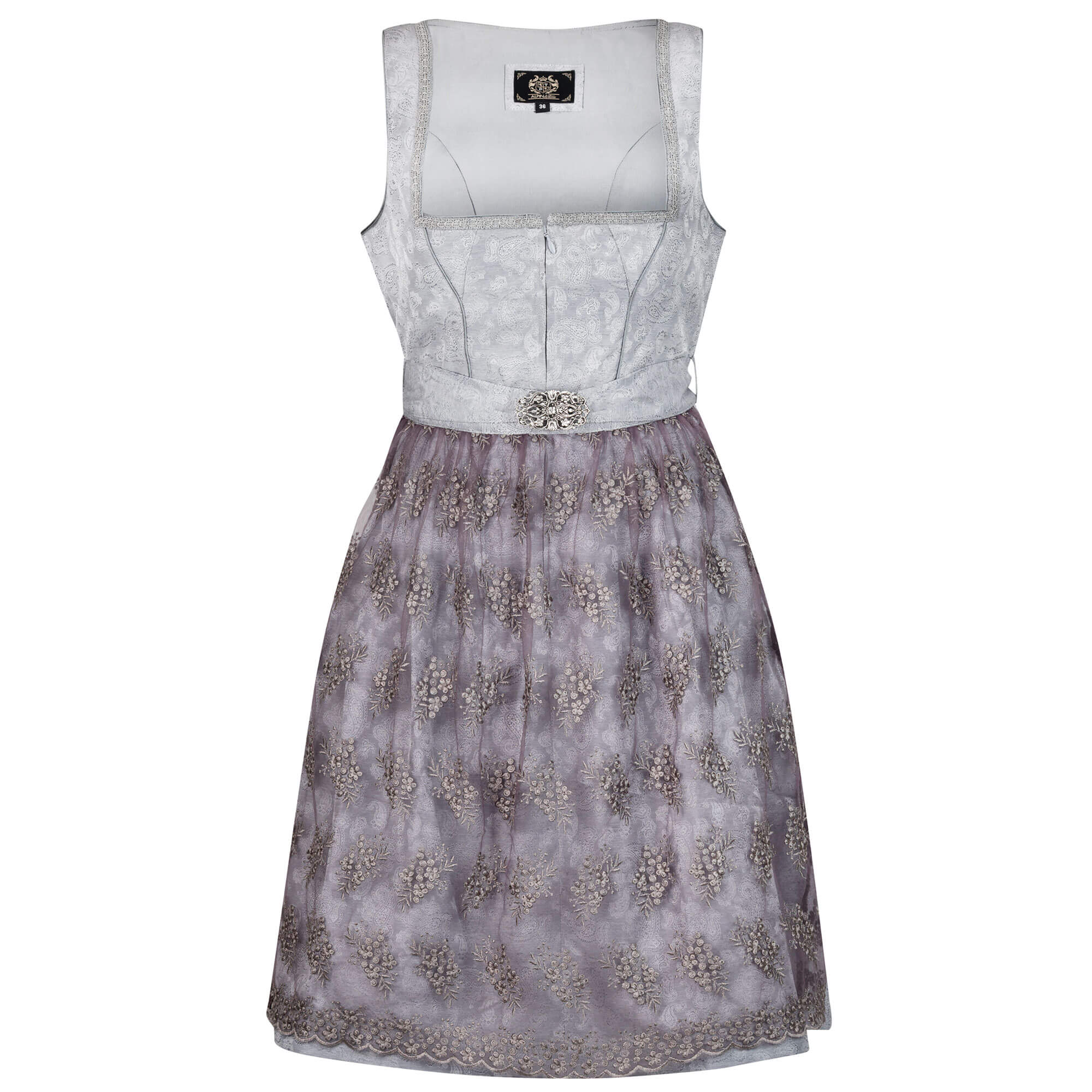 Vorderansicht des Damen Dirndls "Silvia" in der Farbe Grau-Altrosa