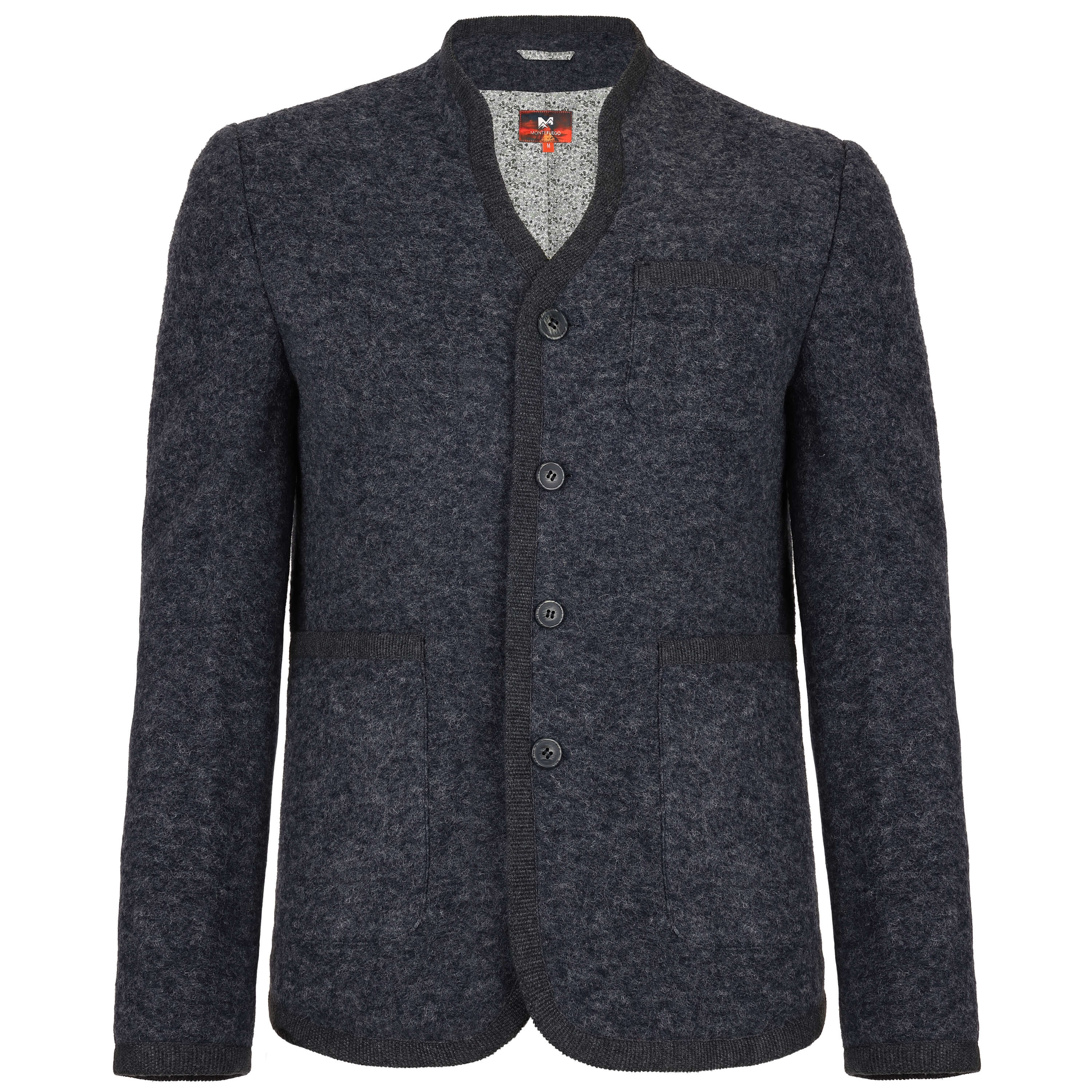 Vorderansicht der Herren Merinojacke "Richard" mit Knöpfen in der Farbe "Navy"