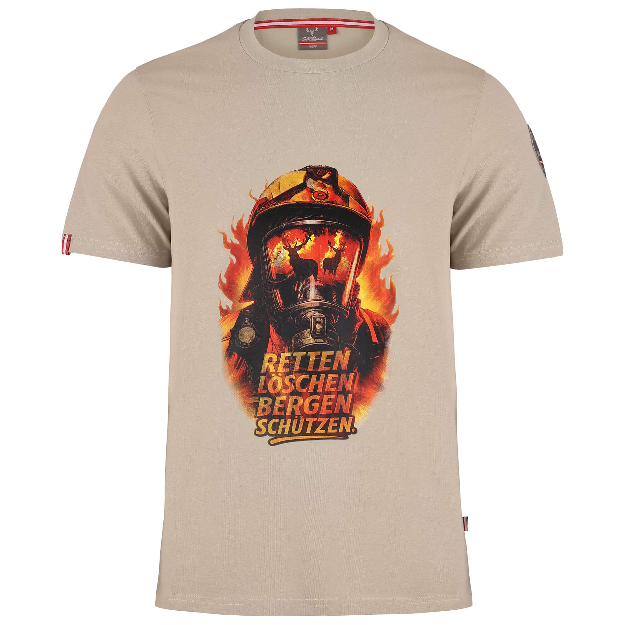 Herren T-Shirt Feuerwehr "Retten, Löschen, Bergen, Schützen", Beige
