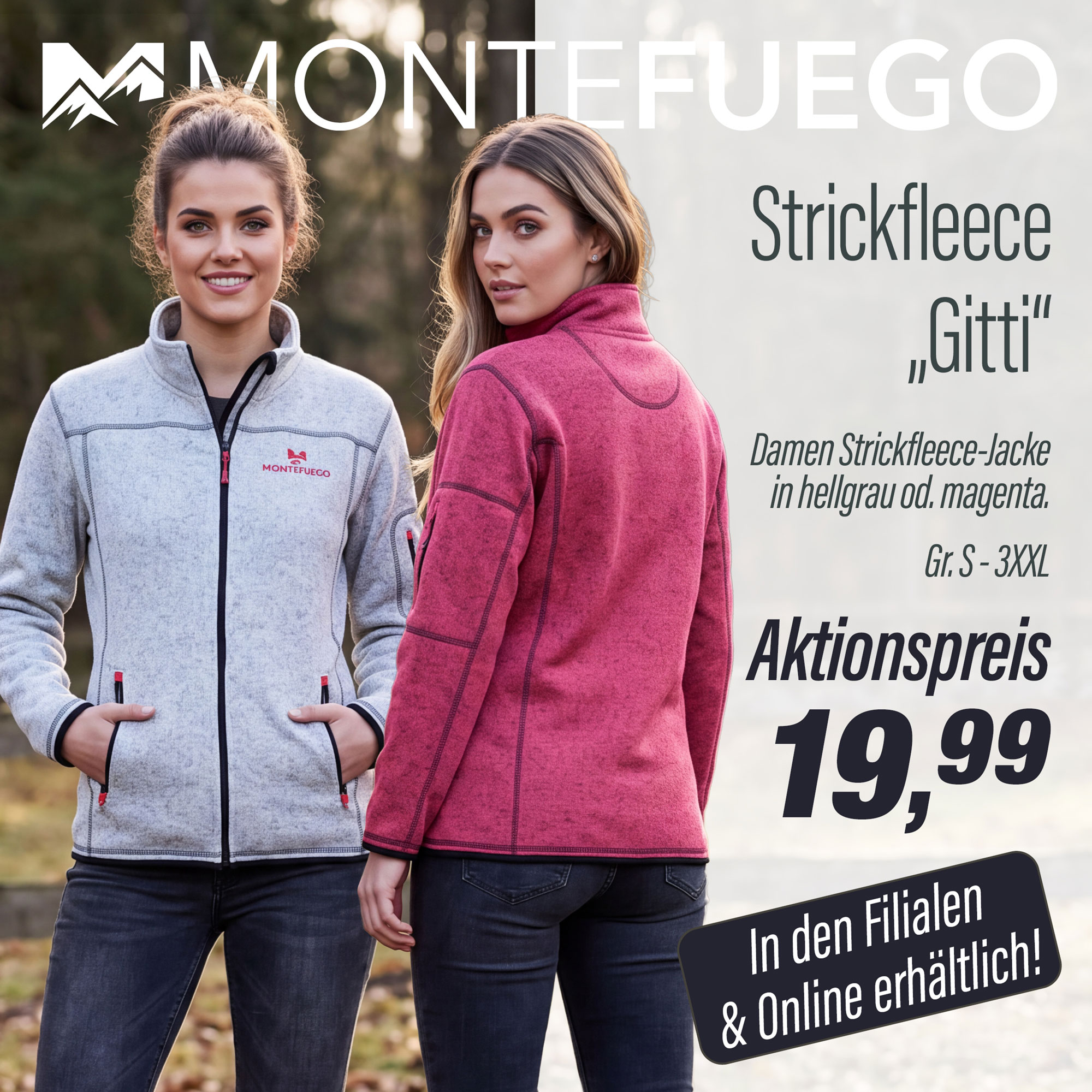 Zwei Damen in Strickfleece Jacken "Gitti", in den Farben Grau und Magenta