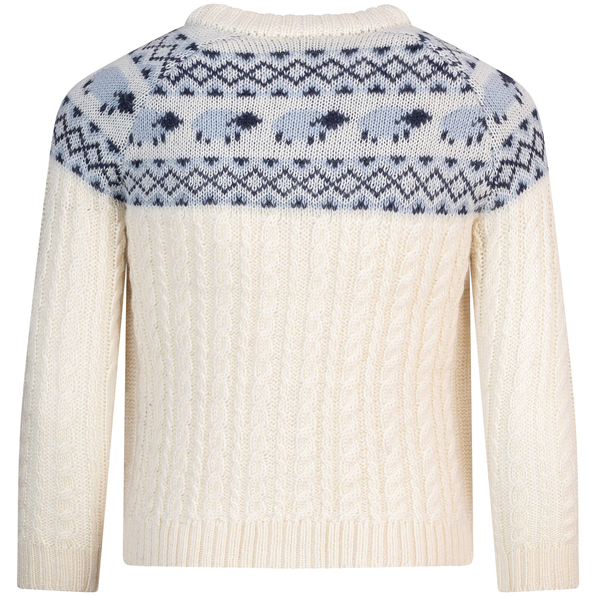 Rückansicht der Merino Kinder Strickjacke "Shawn", in der Farbe Ecru