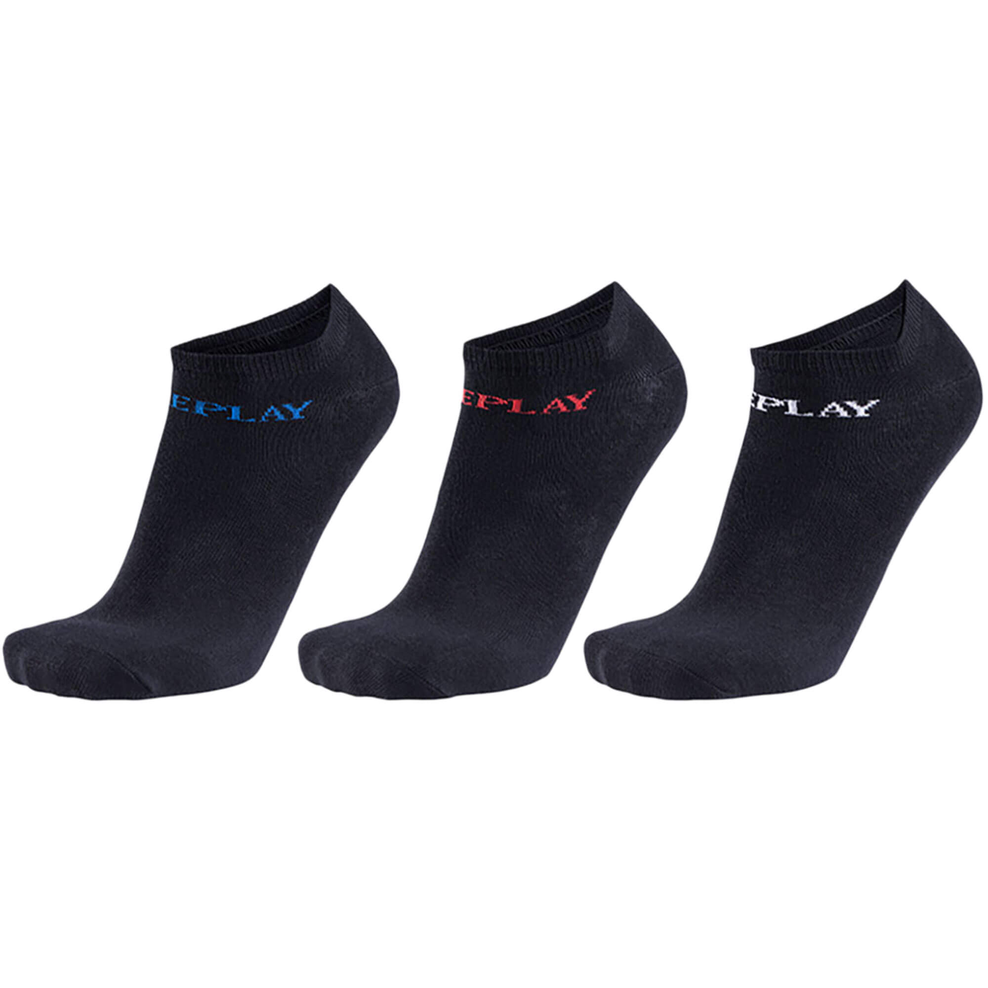 Herren Sneakersocken REPLAY 3er-Pack, Farbe Schwarz mit farbigem Logo