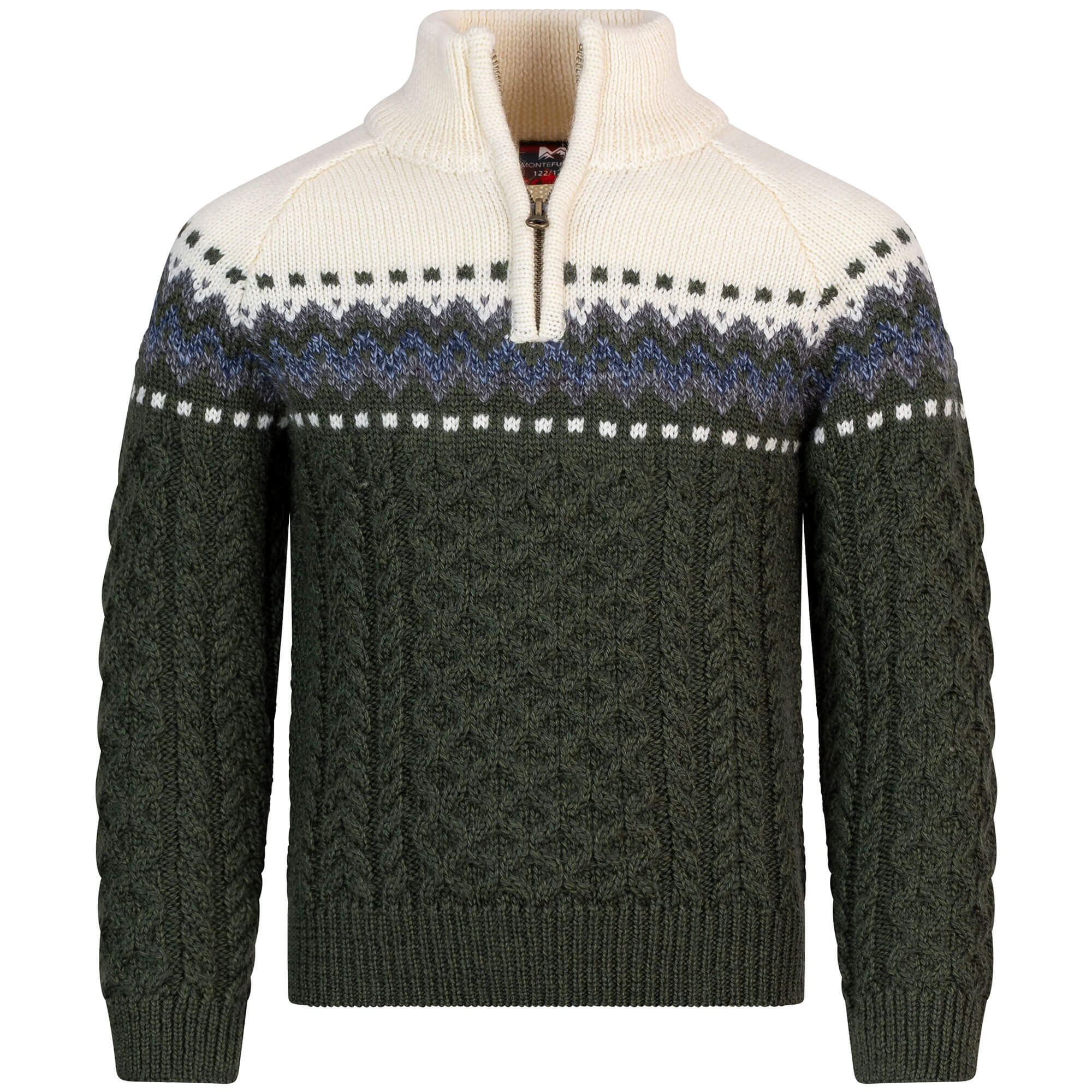 Vorderansicht des Norweger Kinder Pullovers "Otto", in der Farbe Grün