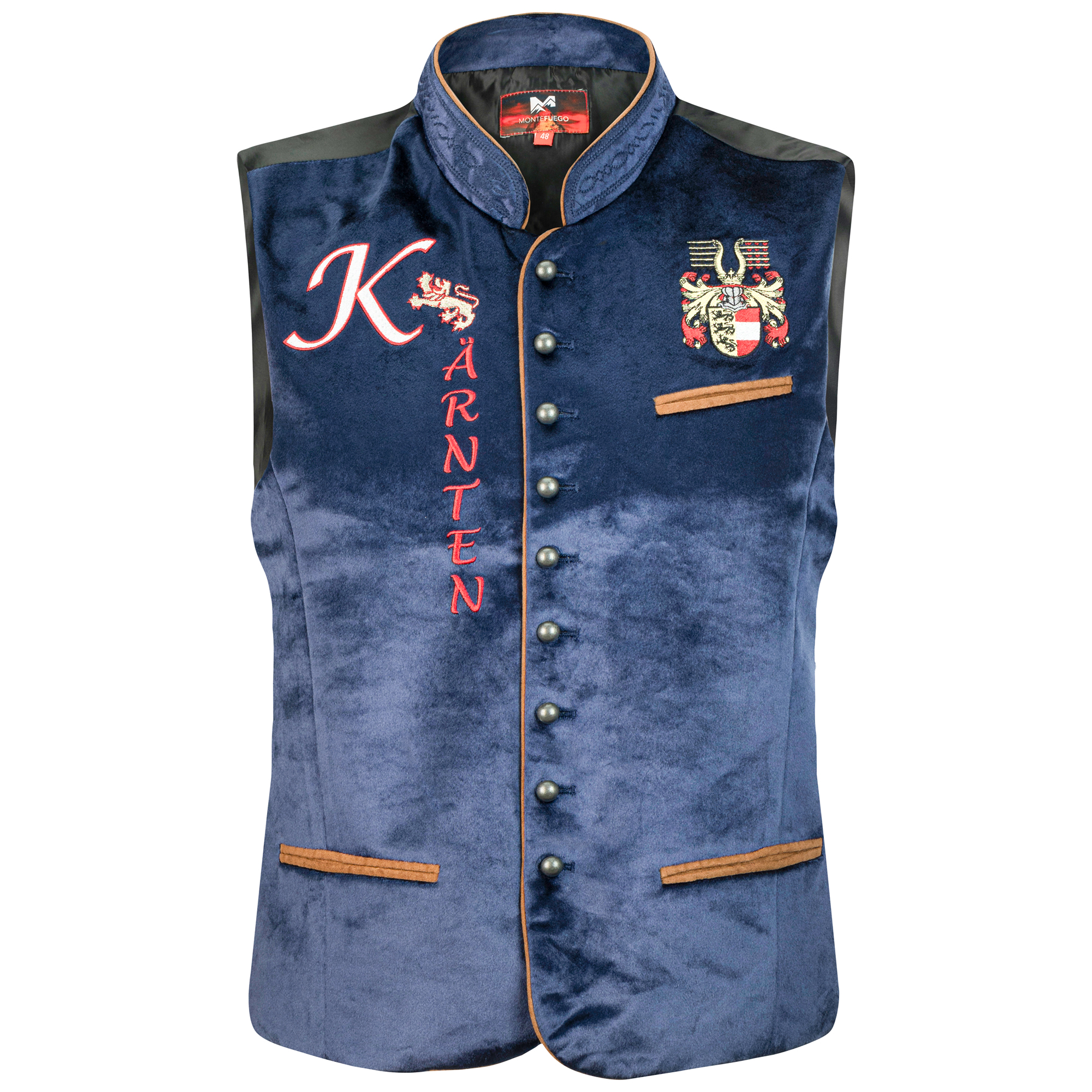 Vorderansicht des Herren Samtgilet "Herbert" -Kärnten Stick in Blau