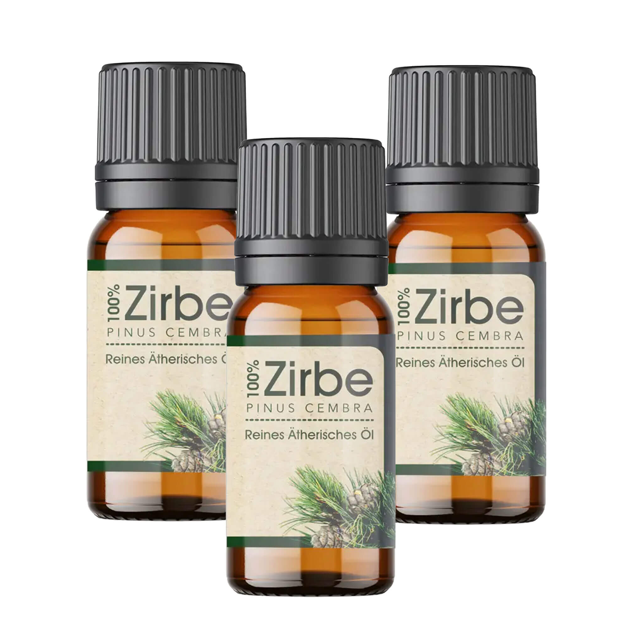 Vorderansicht des Zirbenöl, 3er Set, á 10 ml