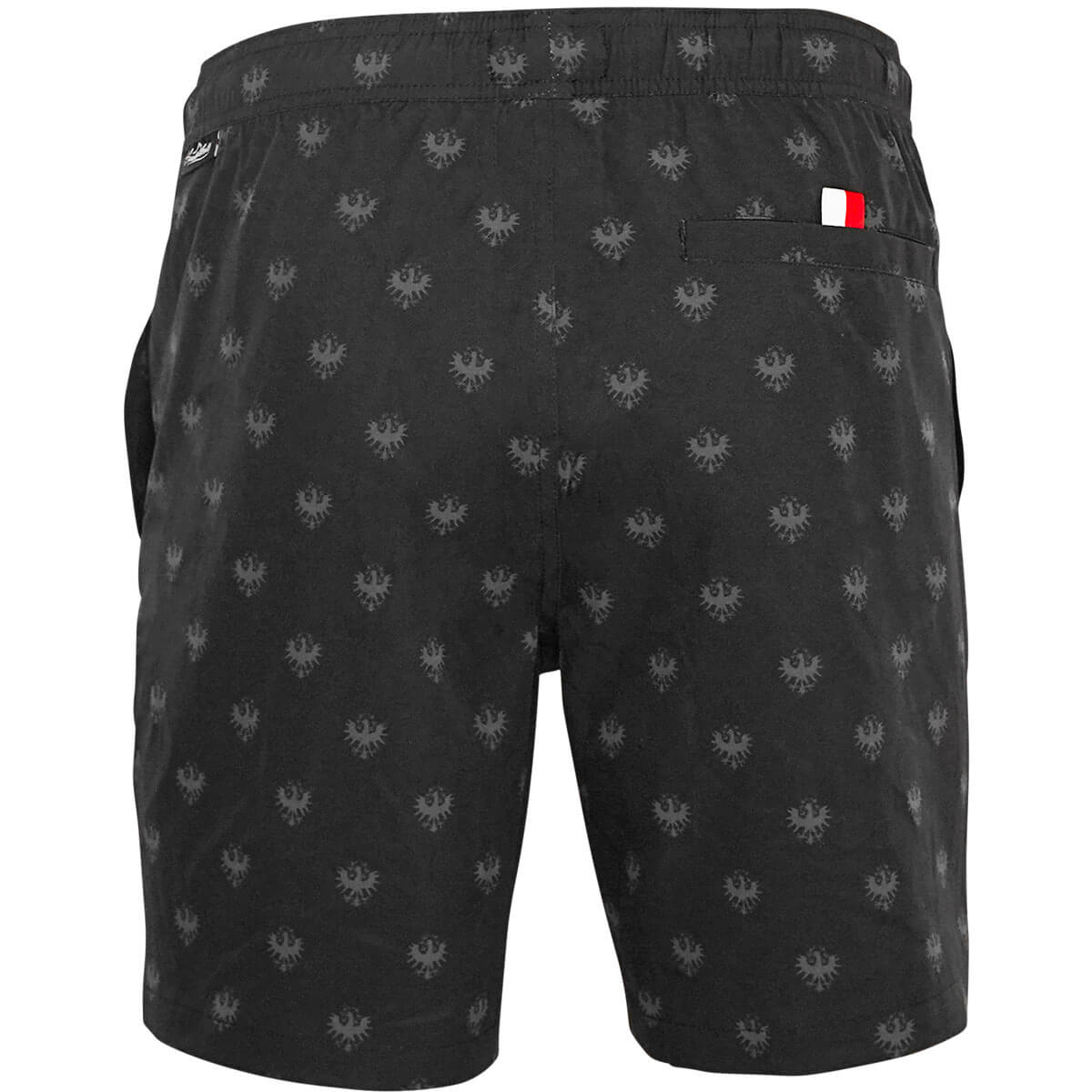 Hinteransicht der Herren Trachten Badehose "Tirol" in der Farbe Schwarz