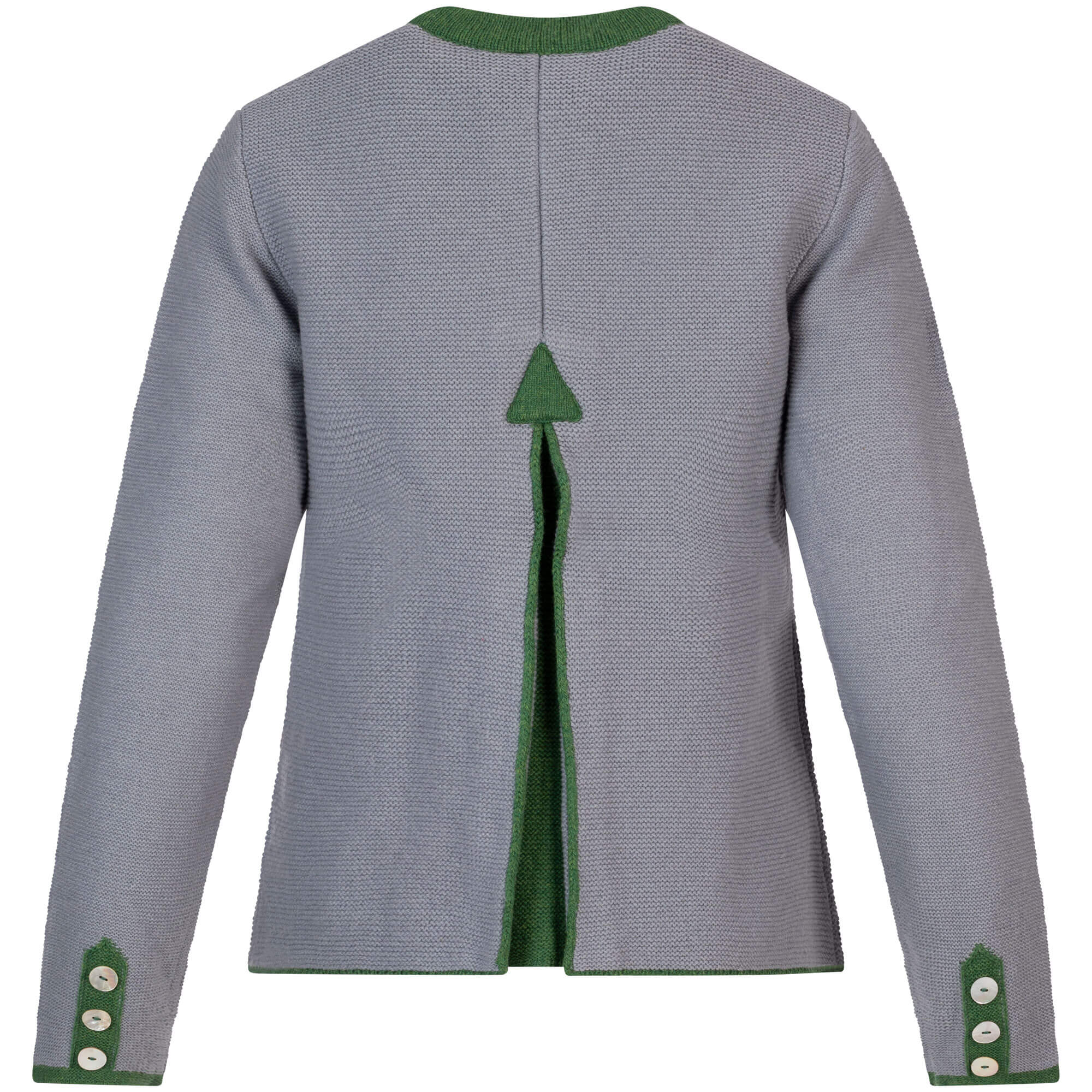 Rückansicht der Damen Strickjacke "Attersee", in der Farbe Grau-Grün