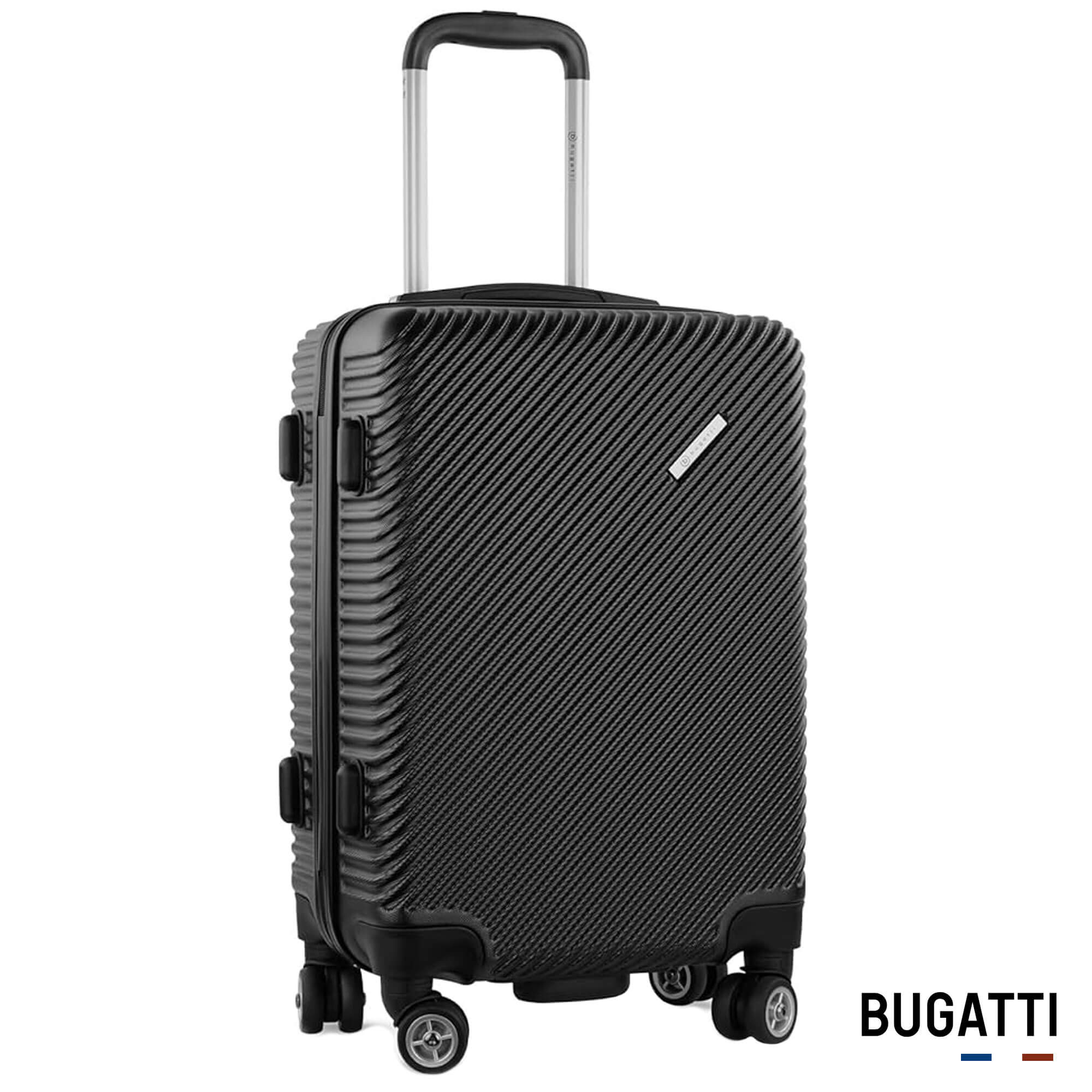 Seitenansicht des Hartschalenkoffer Bugatti in der Größe L, in der Farbe Schwarz