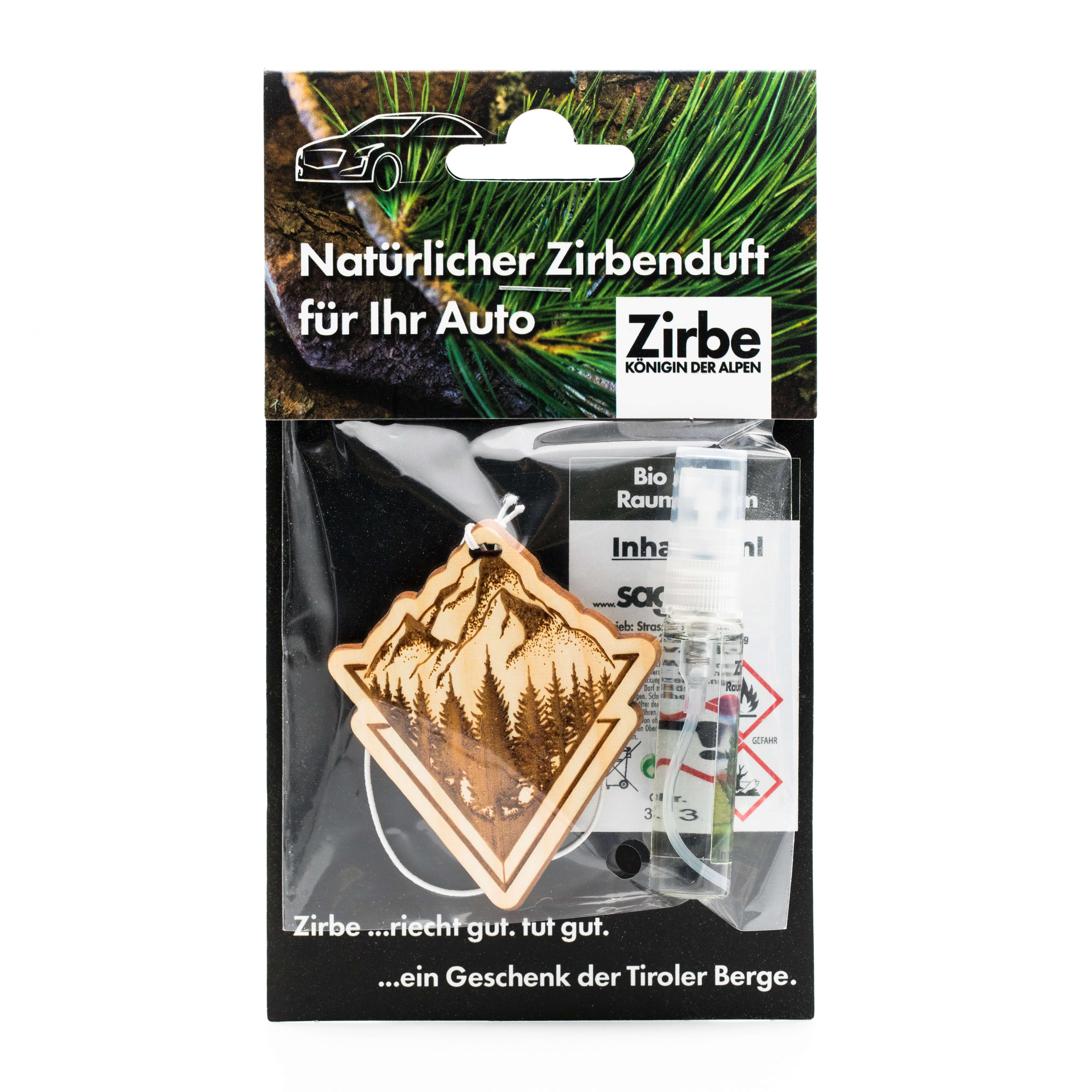Autoduft aus Zirbe "Berge Natur", Vorderansicht