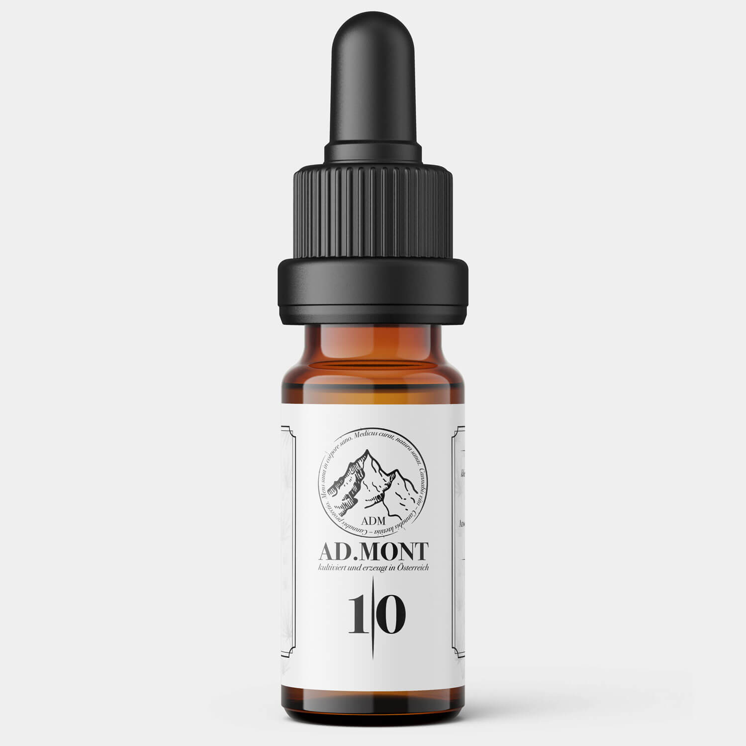 Vorderansicht der Flasche des AD.MONT CBD Öls 10%, Vollspektrum, 10ml ohne Verpackung