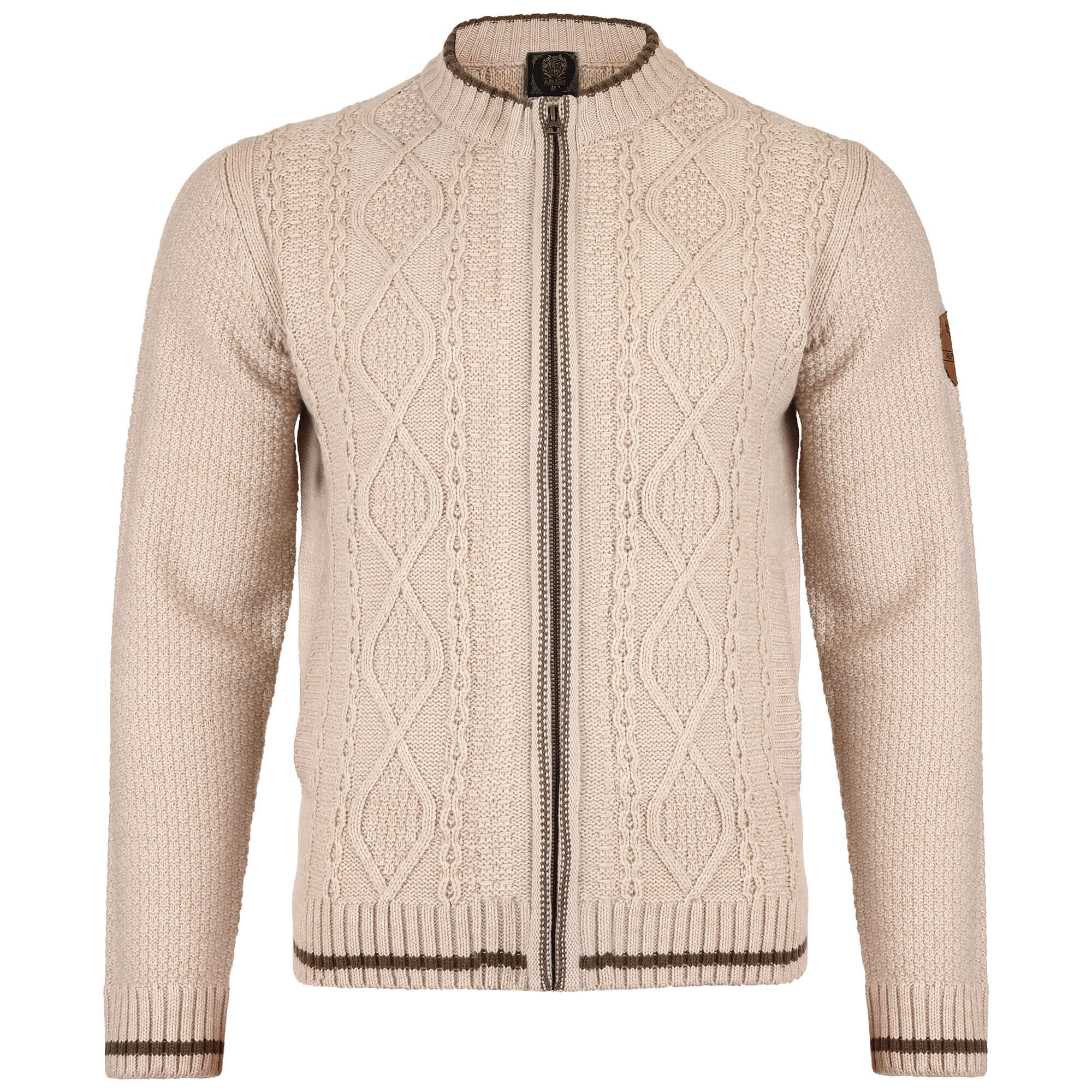 Vorderansicht der Herren Strickjacke "Anton", mit Reißverschluss, in der Farbe Beige