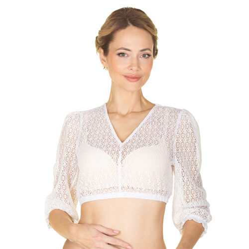 Vorderansicht der Damen Dirndlbluse "Bärbel" in Weiß, Ansicht von Vorne