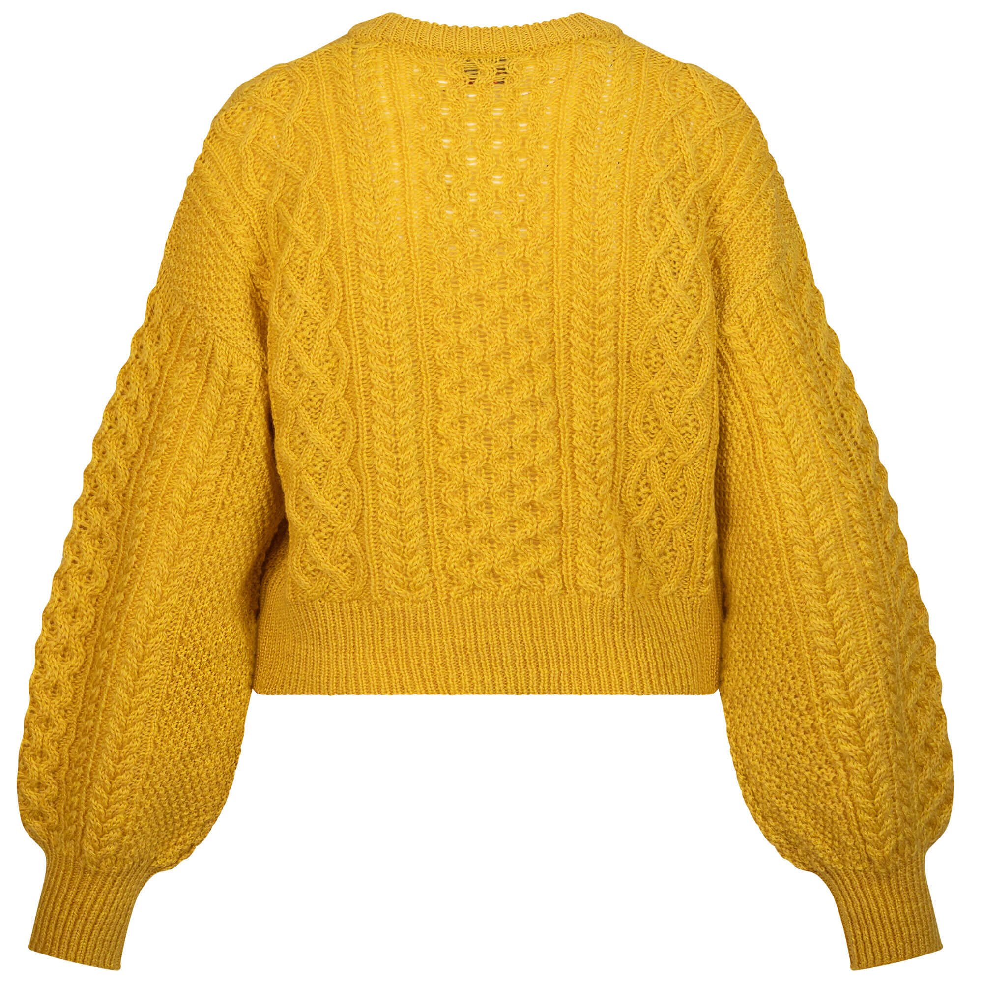 Rückansicht der Damen Strickjacke "Alma", mit langen, weiten Ärmeln, in der Farbe Curry