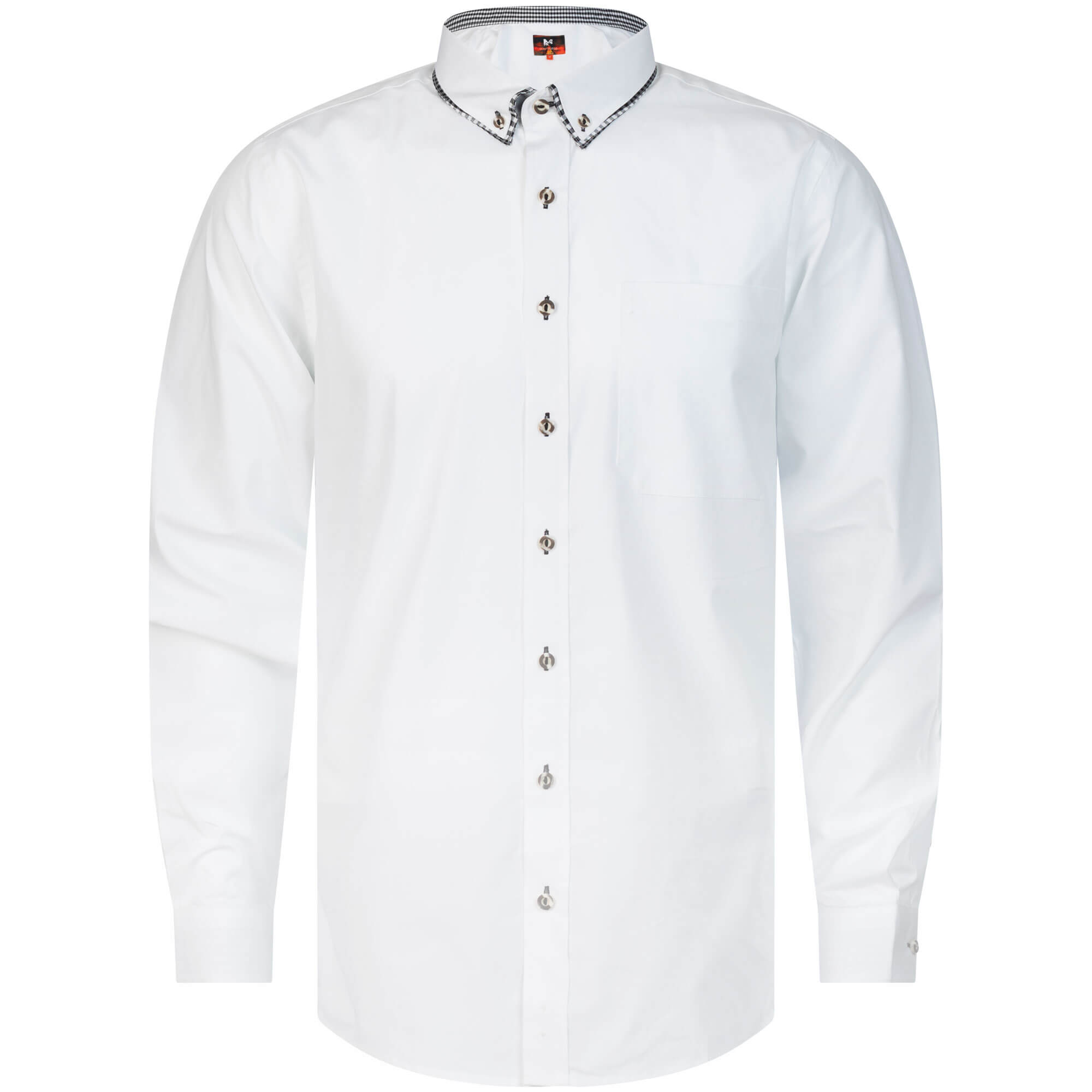 Vorderansicht des Herren Hemd "Jakob", mit langem Arm, in der Farbe Weiß, mit Doppelkragen in Schwarz-Weiß Kariert