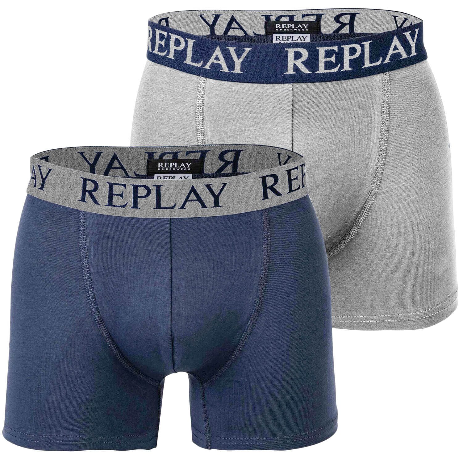 Vorderansicht der Herren Boxershorts "Replay", Doppelpack, in der Farbe Blau-Grau