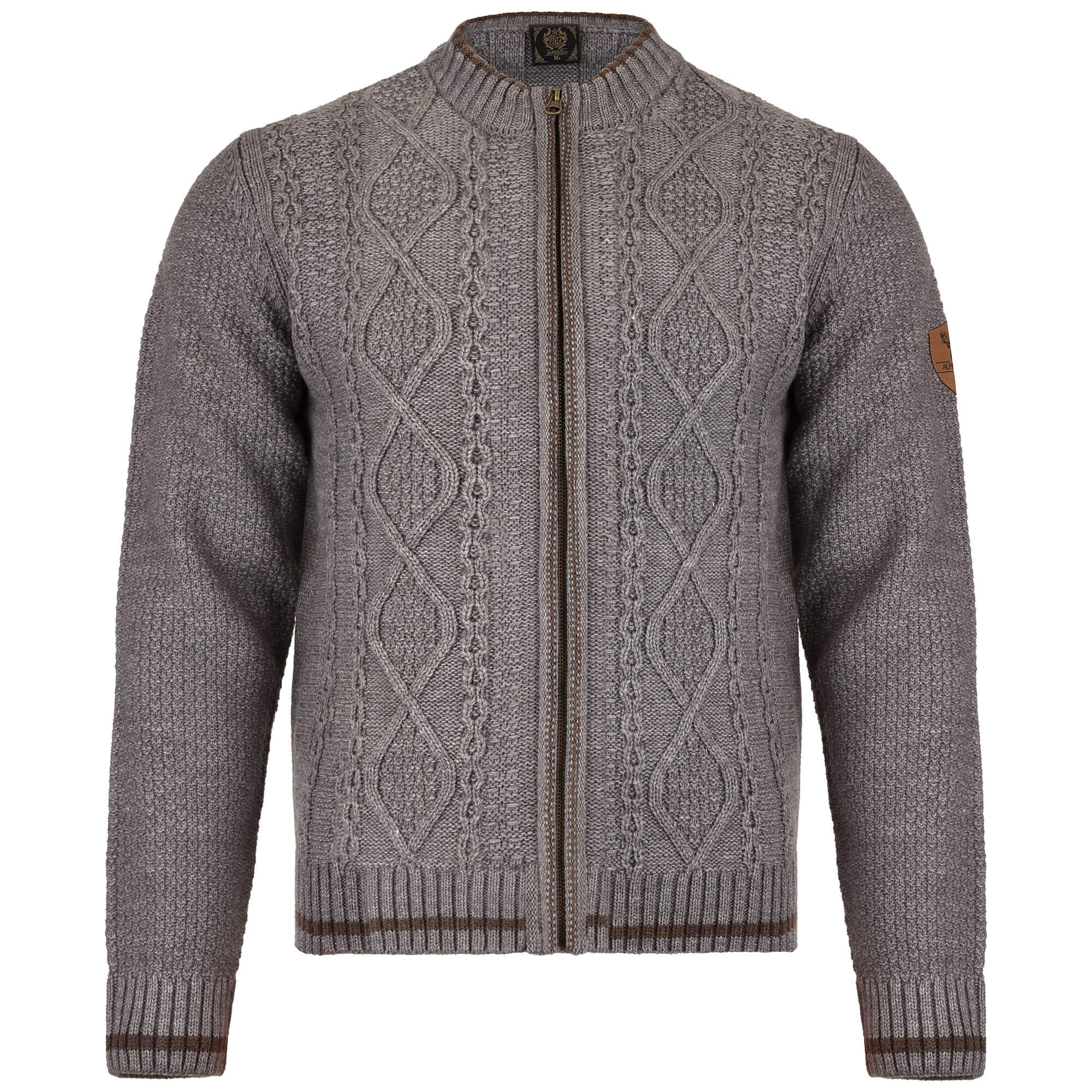 Vorderansicht der Herren Strickjacke "Anton", mit Reißverschluss, in der Farbe Grau