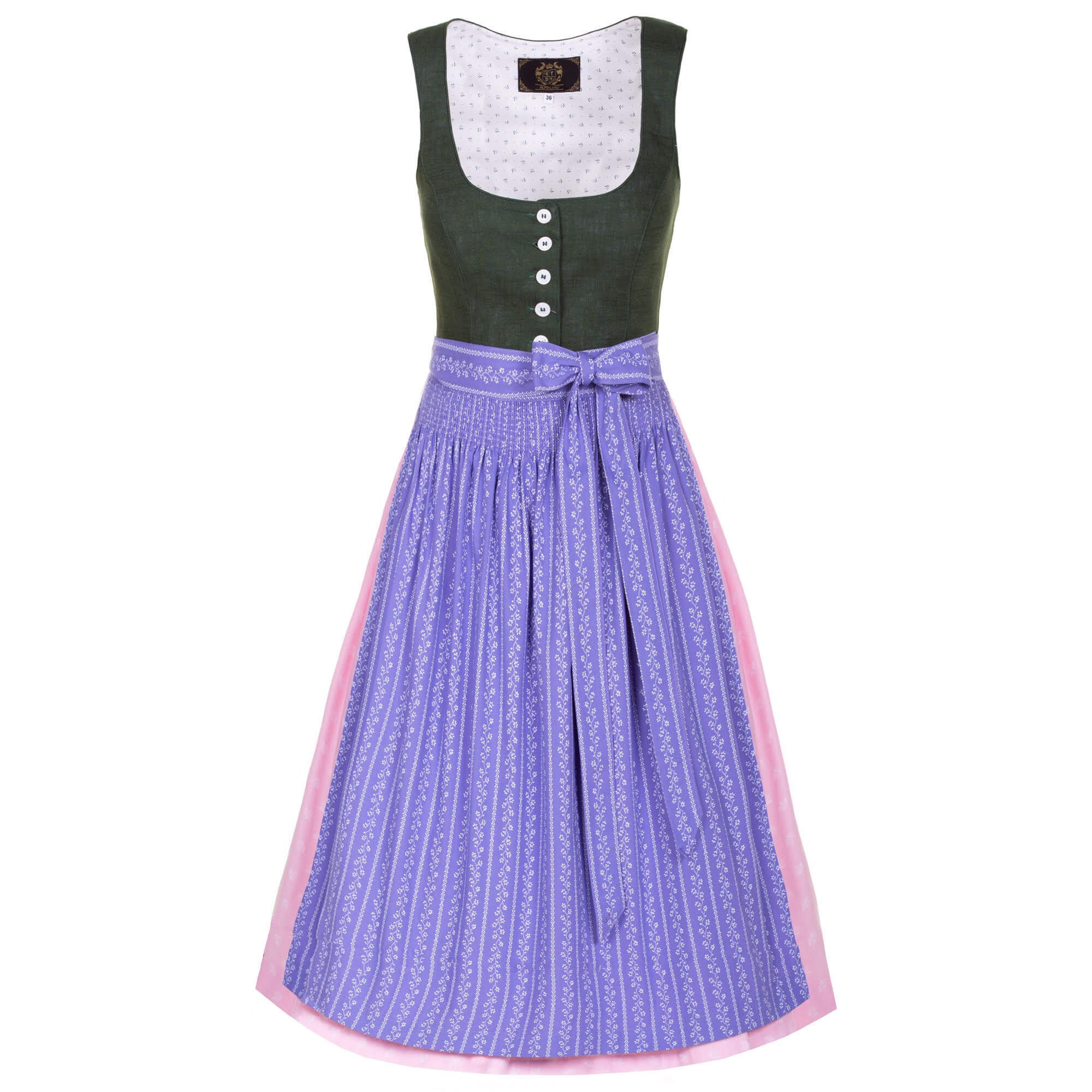 Vorderansicht des Damen Dirndl "Ausseer" in der Farbe Grün-Violett