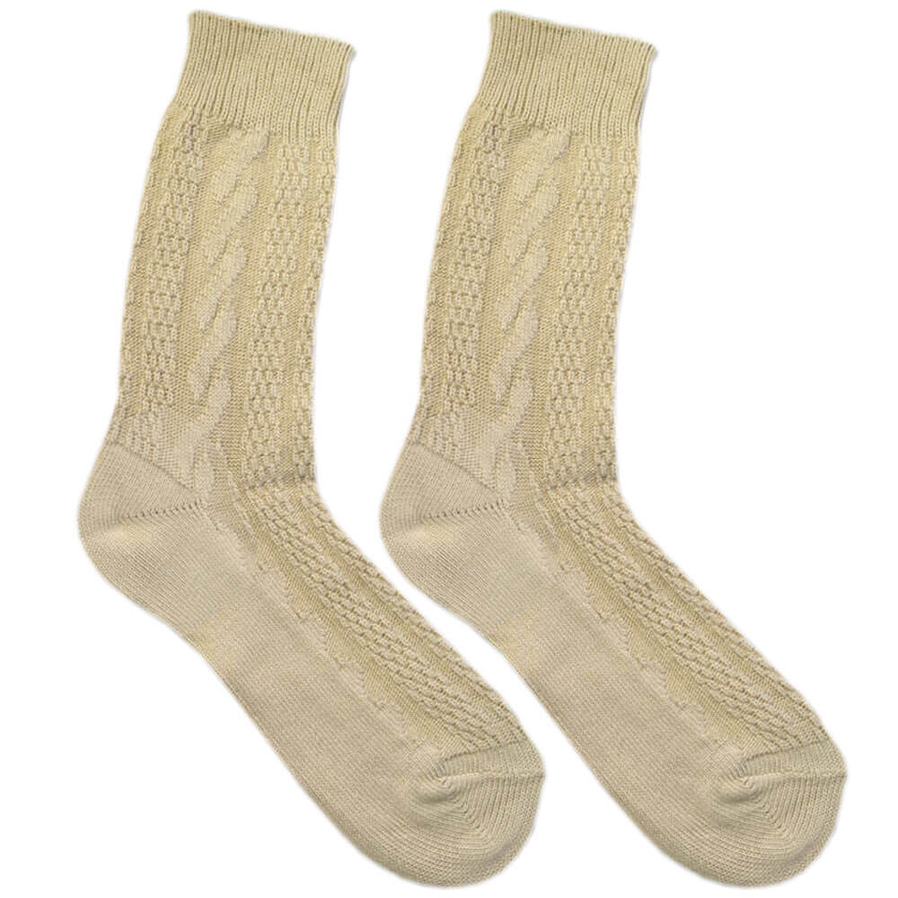 Vorderansicht der Herren Trachtensocken, in der Farbe Beige mit Zopfmuster