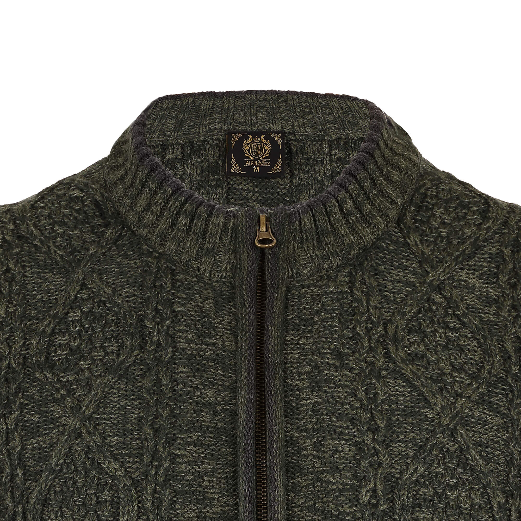 Detailansicht der Herren Strickweste "Anton", mit Reißverschluss, in der Farbe Grün