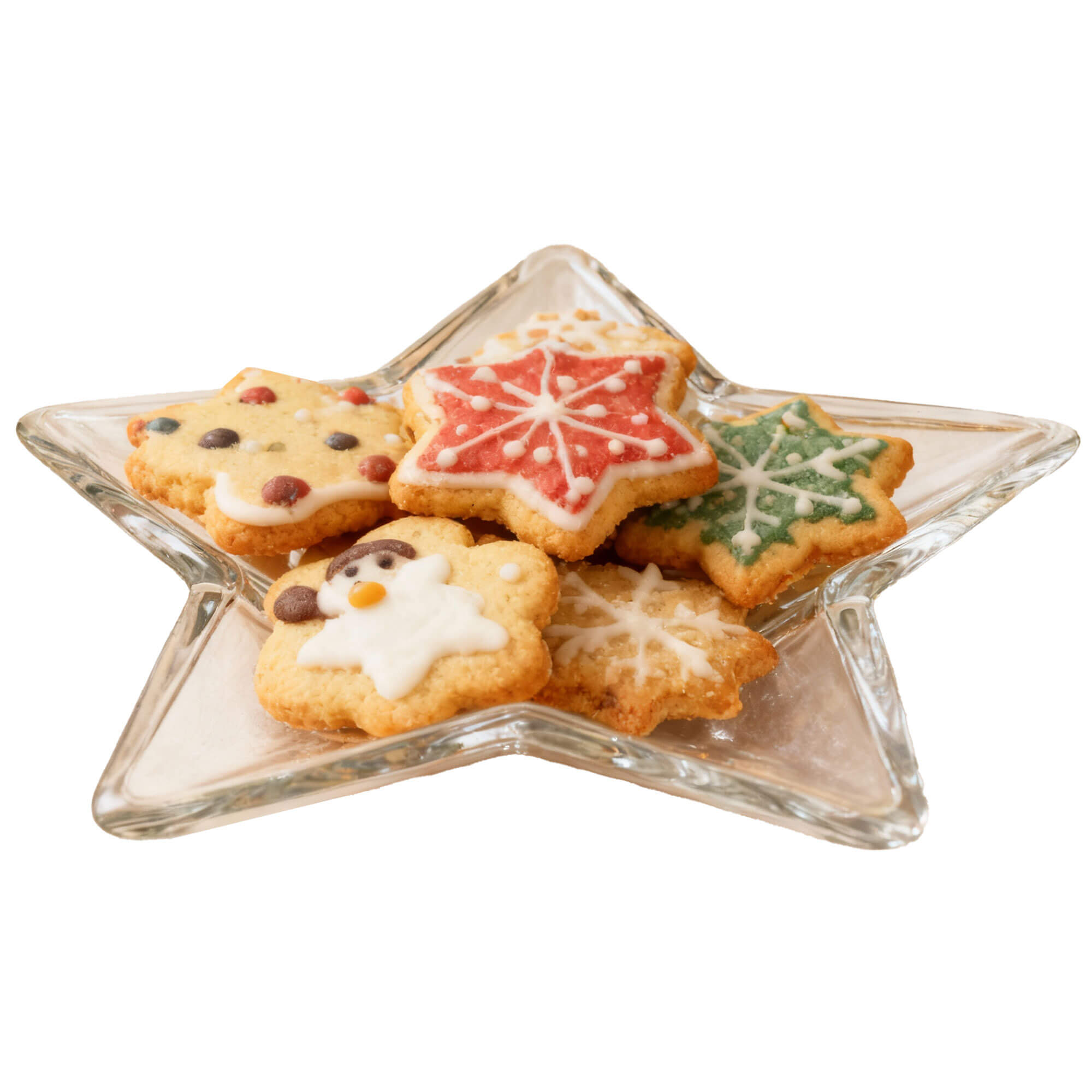 Ansicht des Glaskeksteller von leicht oben, Teller ist befüllt