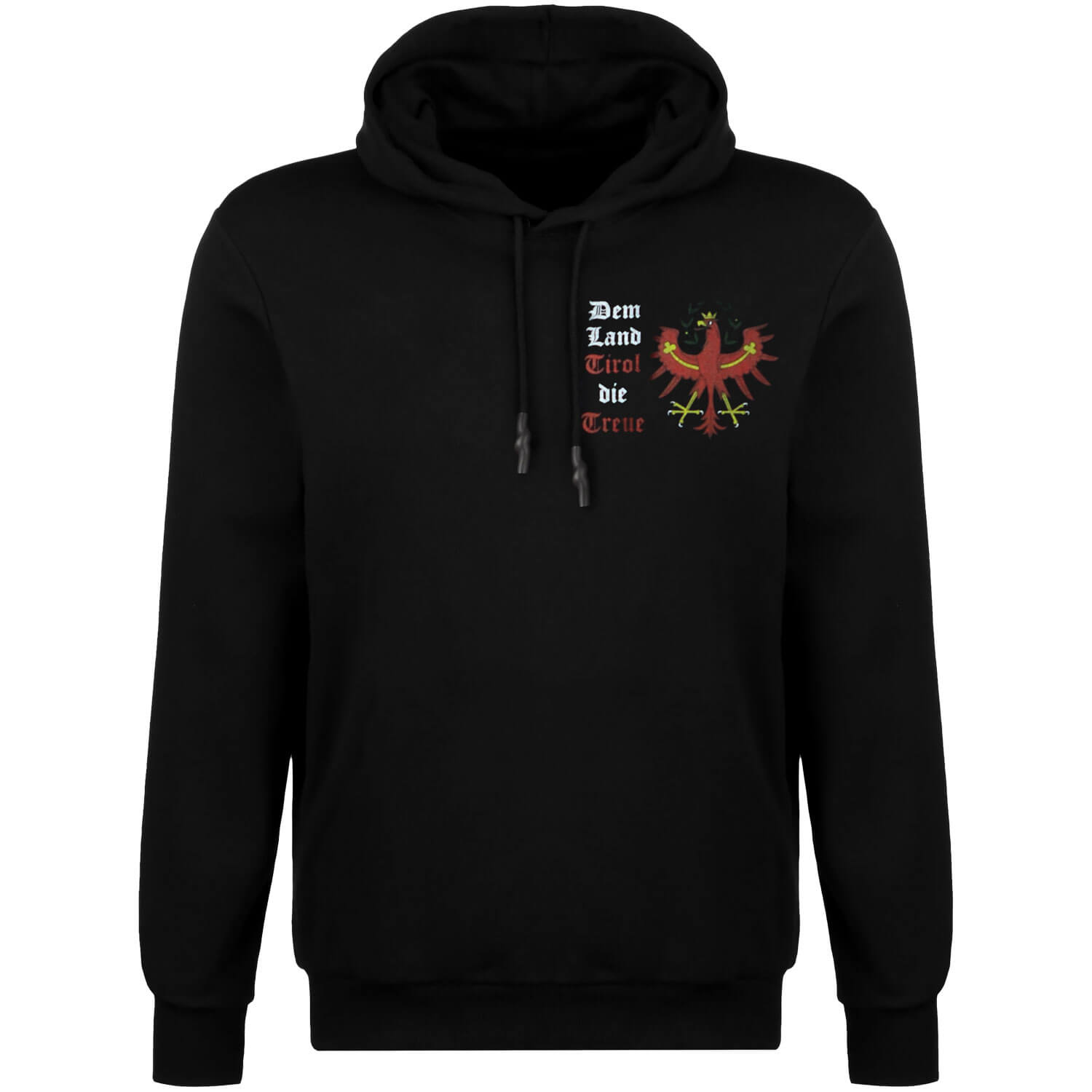 Vorderansicht des Herren Hoodies "Tirol", in der Farbe Schwarz