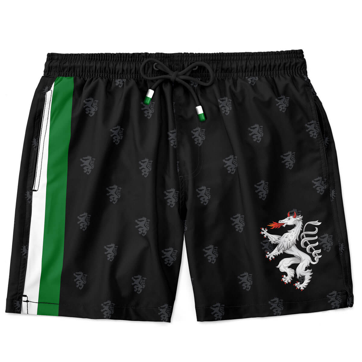 Vorderansicht der Herren Trachten Badehose "Steiermark" in der Farbe Schwarz