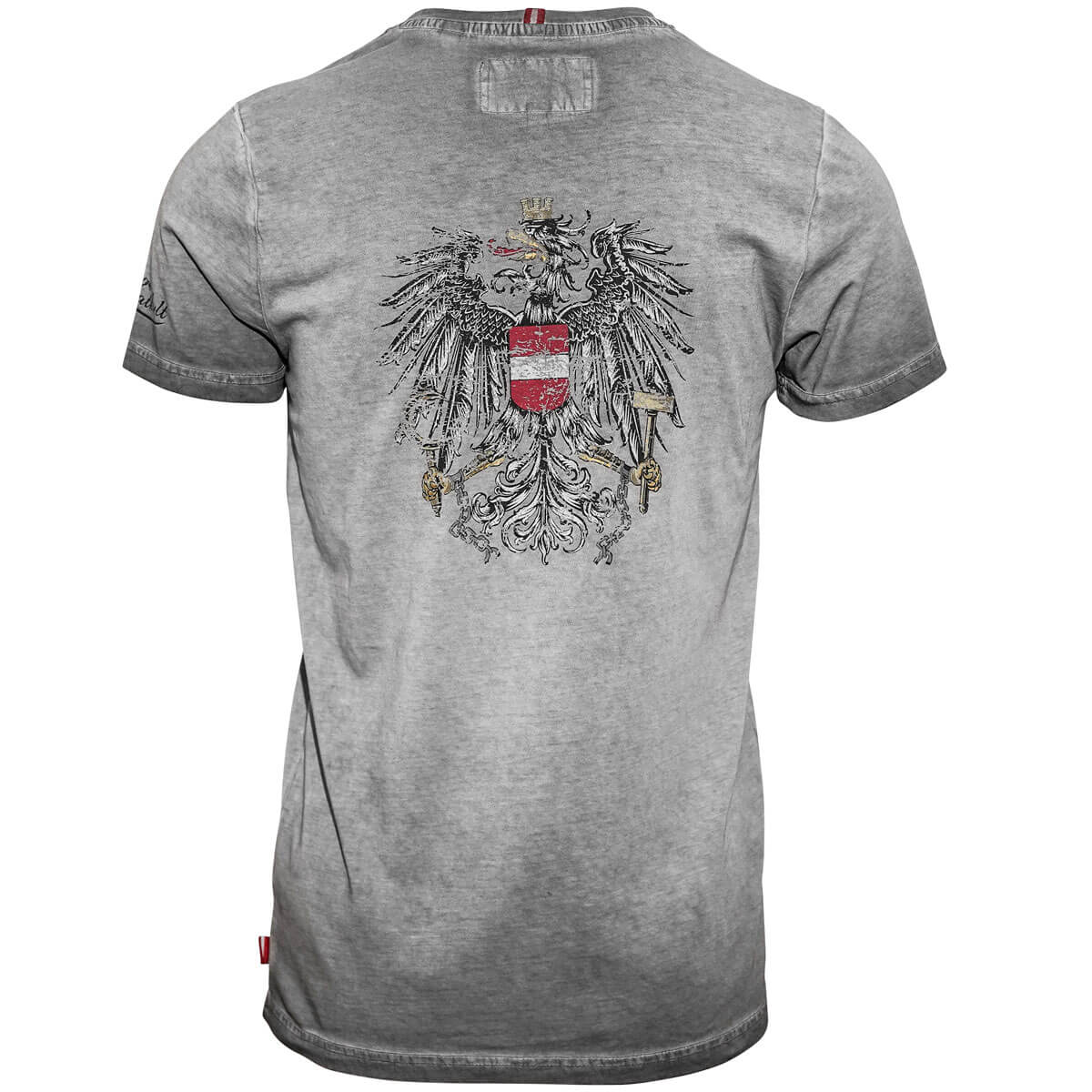 Hinteransicht des Herren T-Shirts "Adler Wappen Vintage", in der Farbe Grau, mit Druck