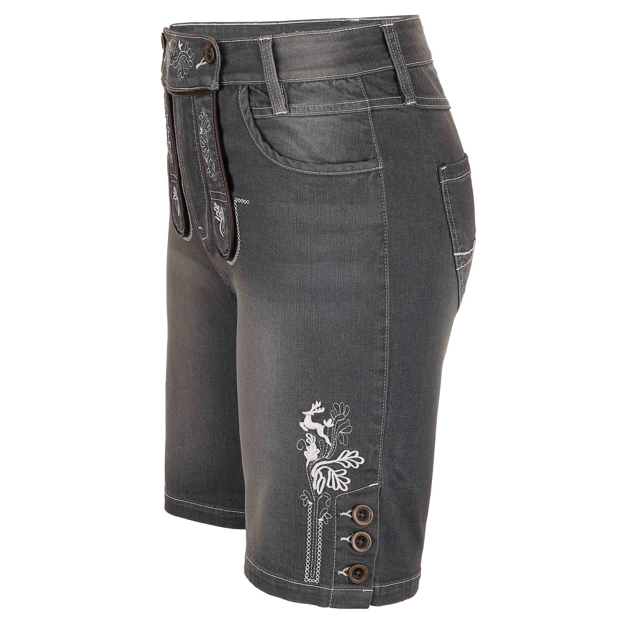 Seitenansicht der kurzen Damen Trachtenhose "Melina" in der Farbe Stone