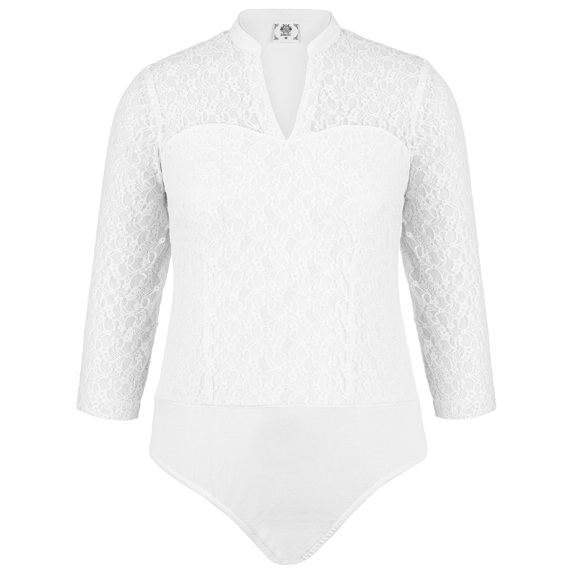 Vorderansicht des Damen Langarm Bodys "Luisa" in Weiß