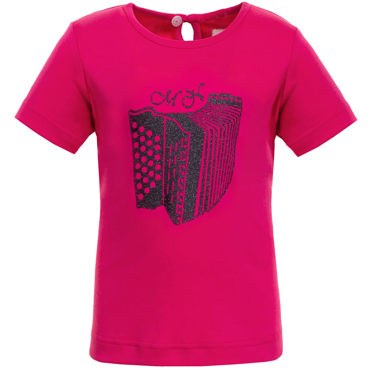 Vorderansicht Kinder T-Shirt "Melissa Akkordeon Glitzer" in der Farbe Pink