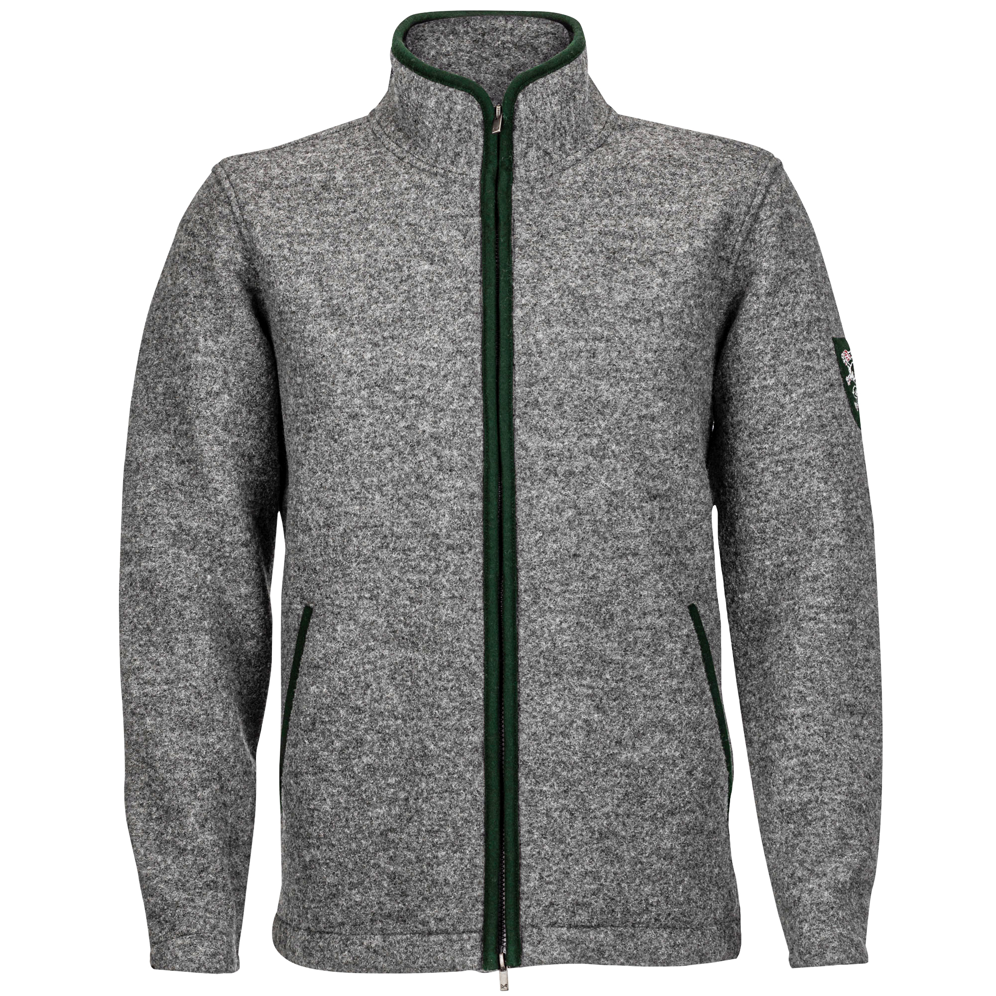 Vorderansicht der Herren Wolljacke "Paul", in der Farbe Grau mit grünen Akzenten