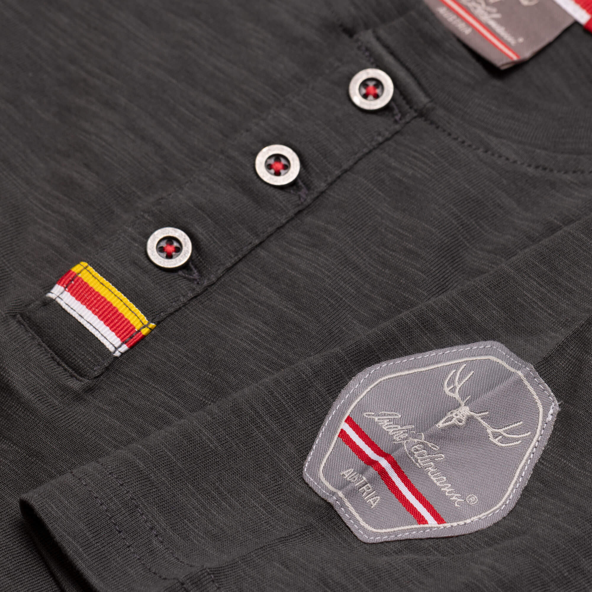 Detailansicht des Kinder T-Shirt "Kärnten", in der Farbe Grau, mit Patch am Ärmel