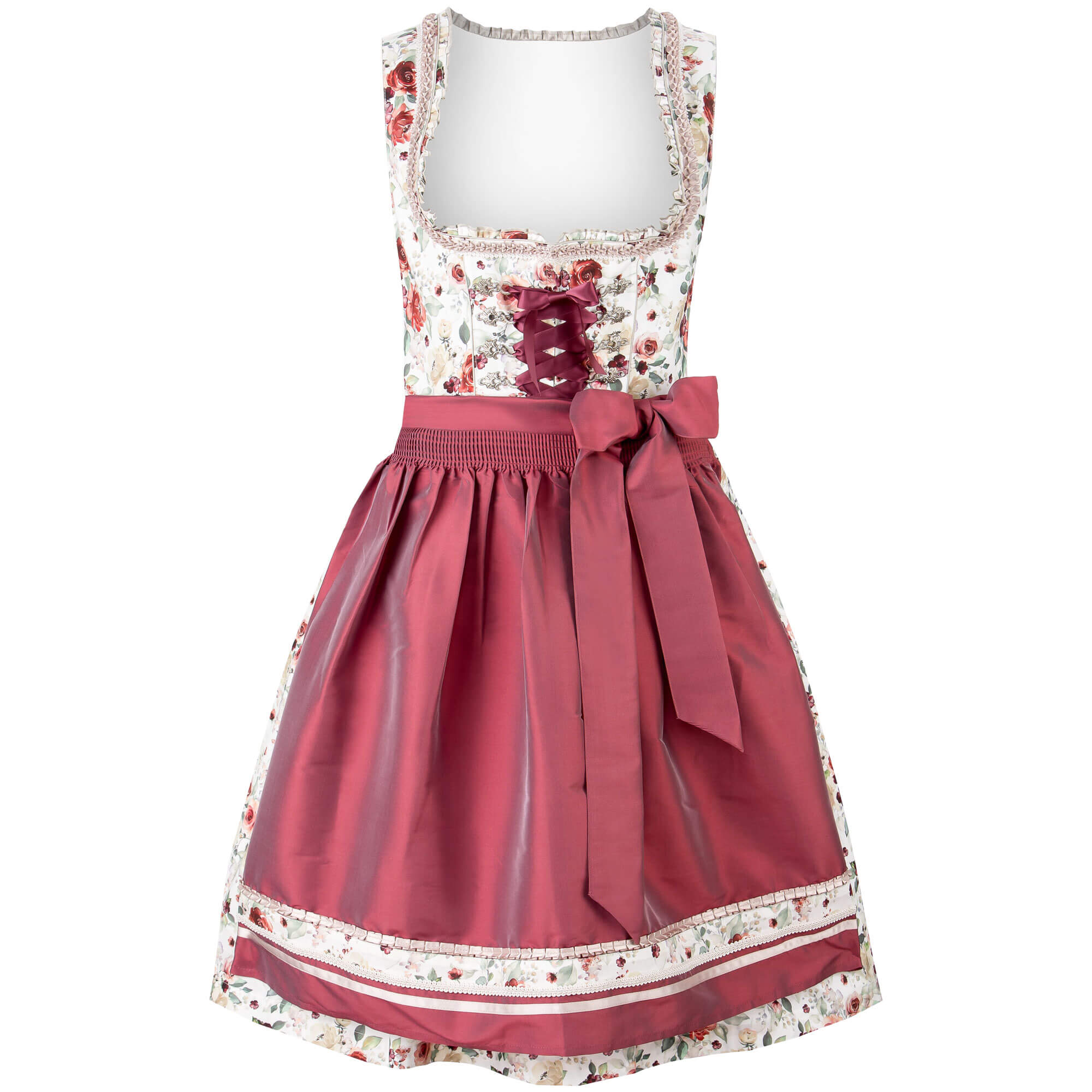 Vorderansicht des Damen Dirndl "Maria" in der Farbe Rosenholz