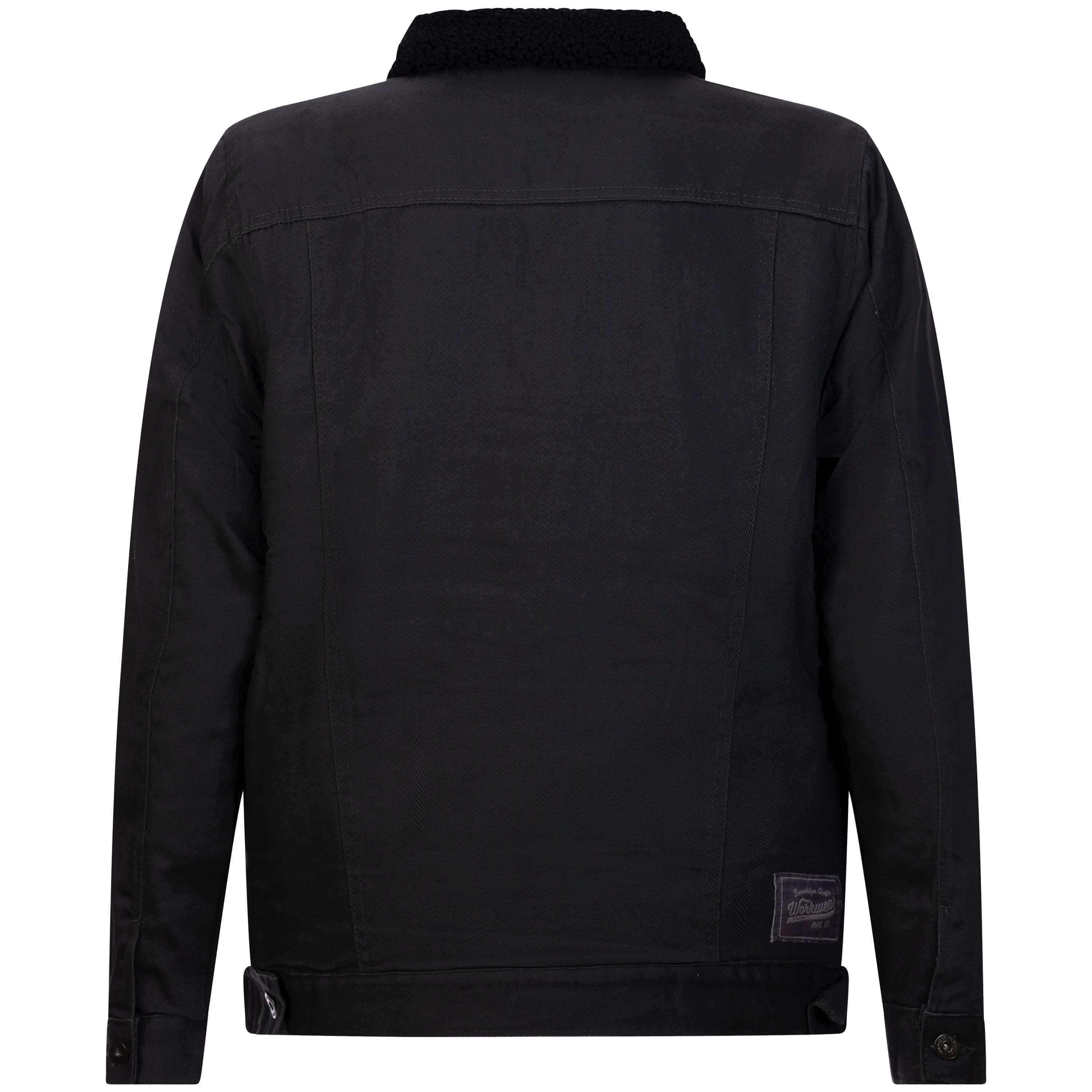 Rückansicht der Herren Twilljacke mit schwarzem Teddyfutter, in der Farbe Schwarz