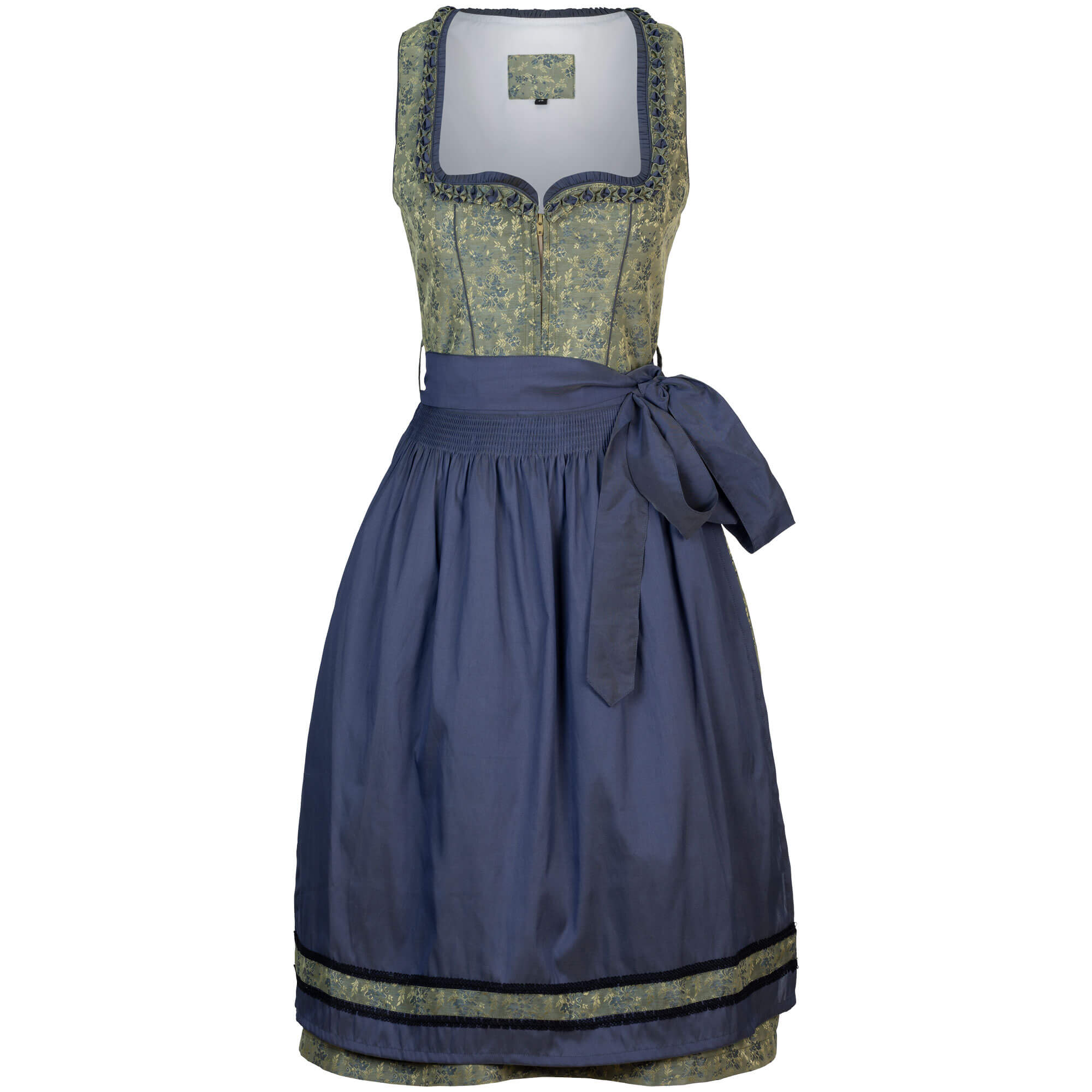 Vorderansicht des Damen Dirndl "Finine" in der Farbe Grün-Lila
