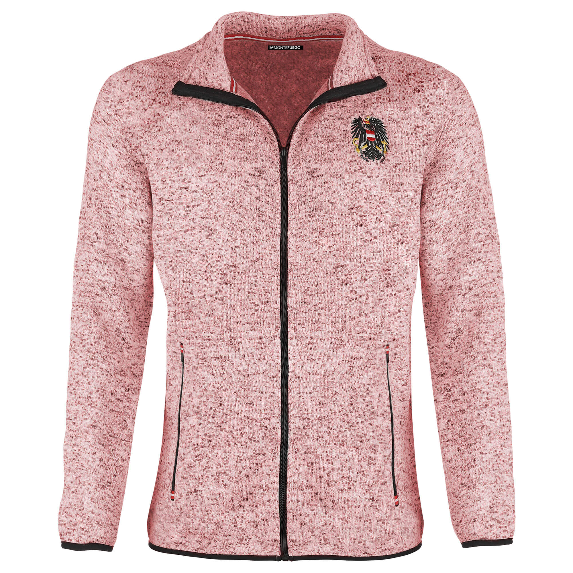Vorderansicht Damen Strickfleecejacke Österreich, in der Farbe Rosa