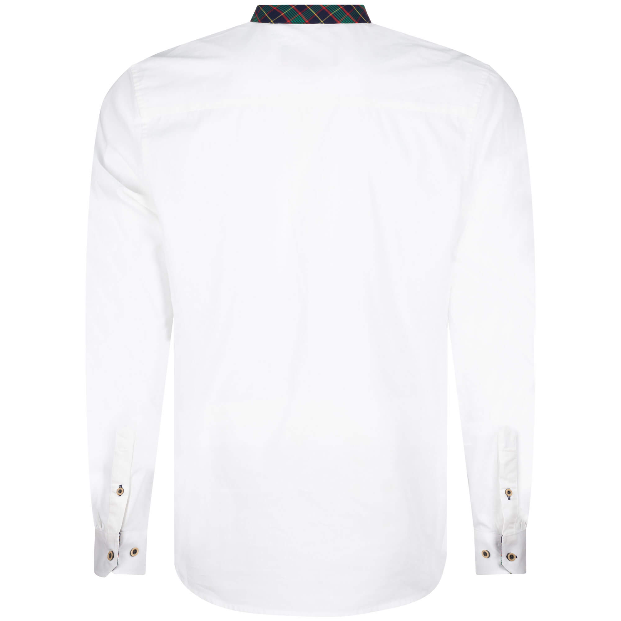 Rückansicht des Herren Hemd "Kärnten", mit niedrigem Stehkragen in Karo, mit langem Arm, in der Farbe Weiß