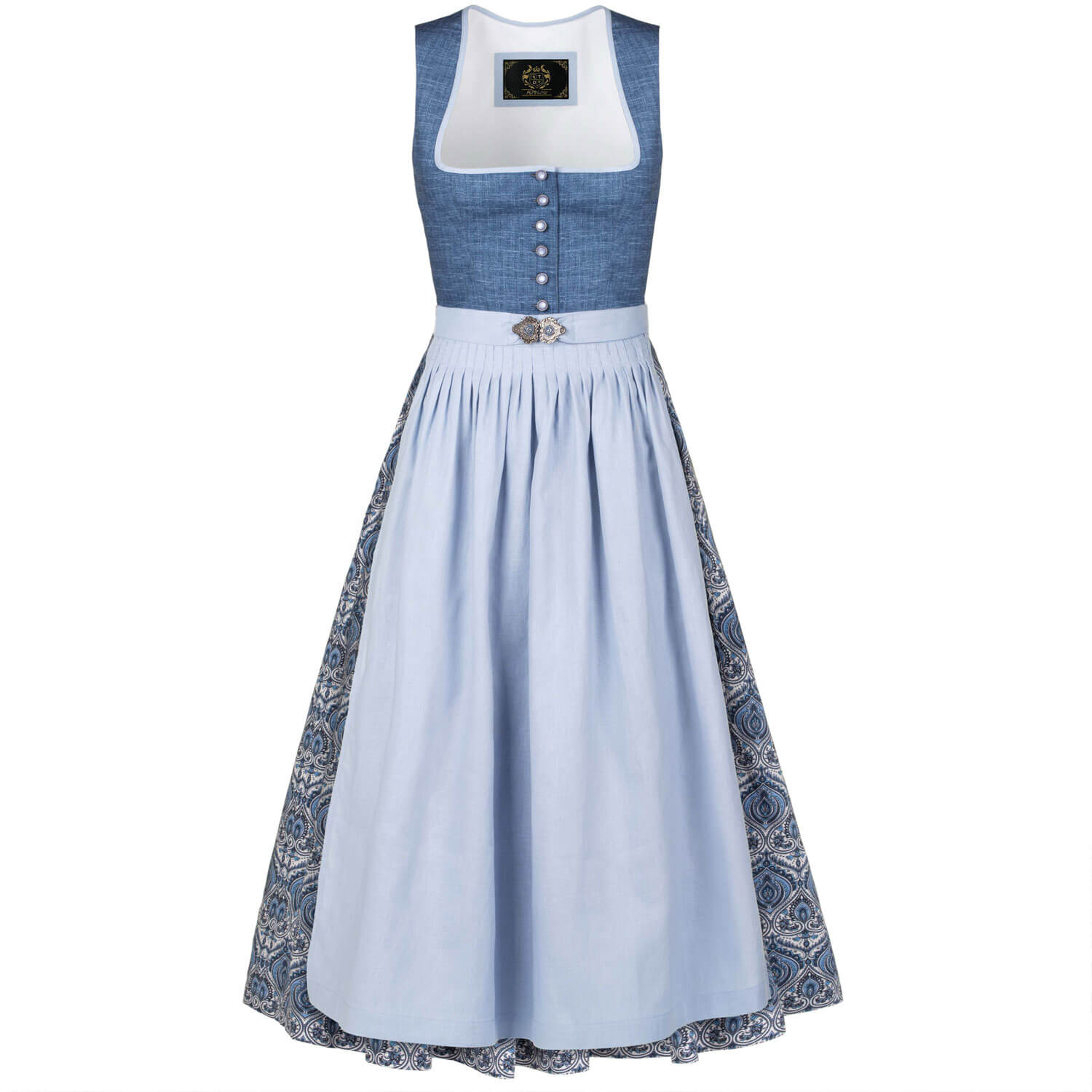 Vorderansicht des Damen Dirndls "Manuela" in der Farbe Rauchblau