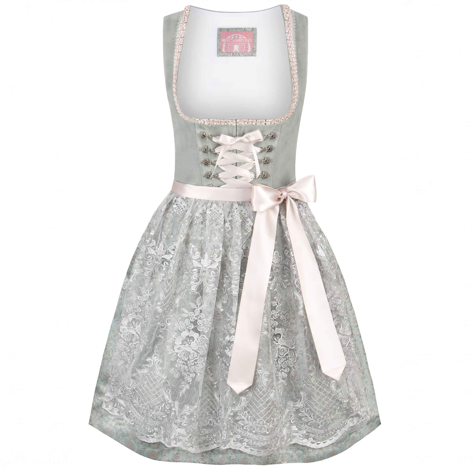 Vorderansicht des Damen Dirndls "Hannelore-Loredana" in der Farbe Salbeigrün