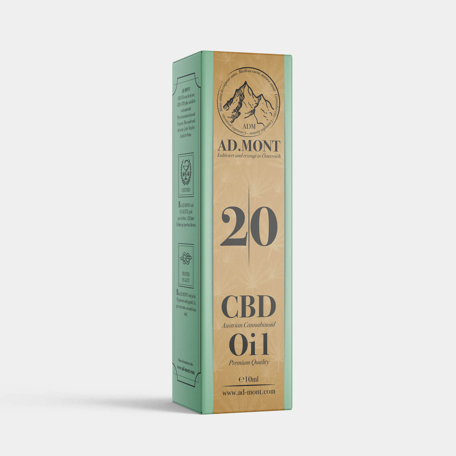 Vorderansicht des Admont CBD Öl 20%, Vollspektrum, 10ml in der Verpackung