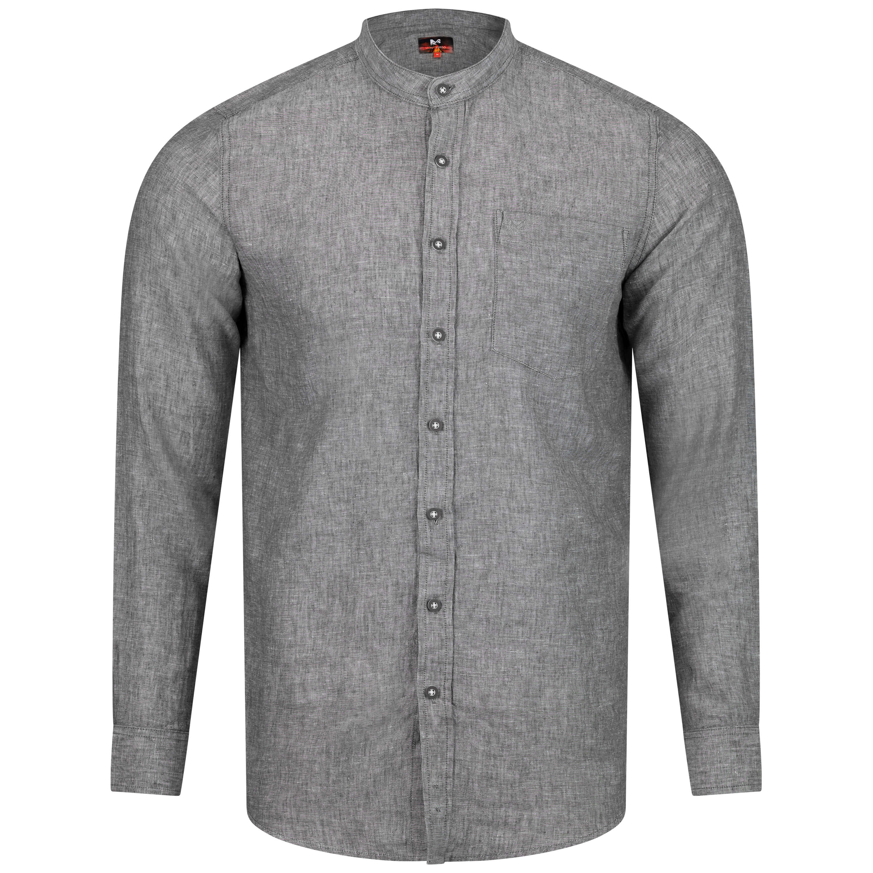 Herren Leinenhemd "Michael" Langarm, Stehkragen, Grau