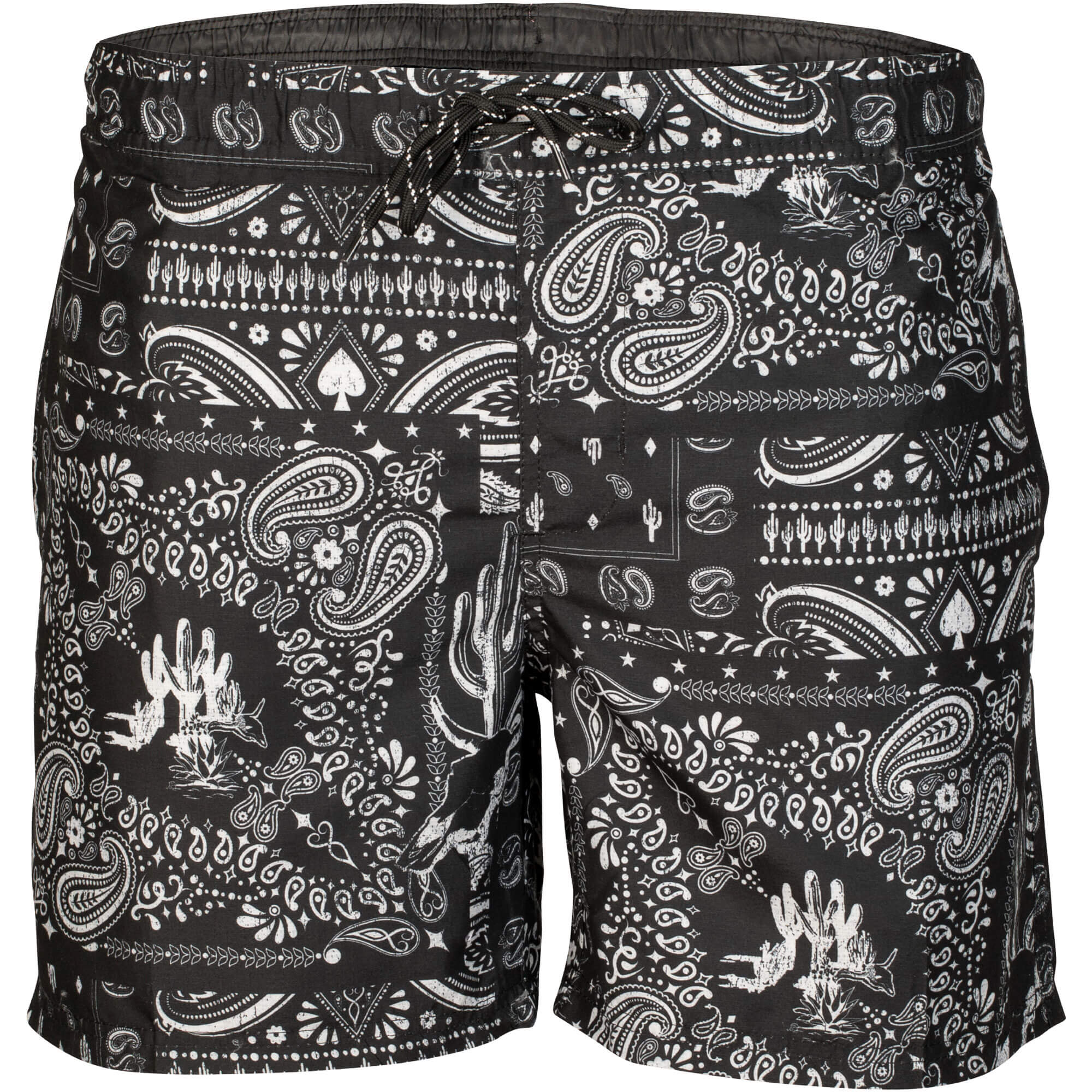Rücksansicht Badehose Holiday, in der Farbe Schwarz, mit Muster Paisley
