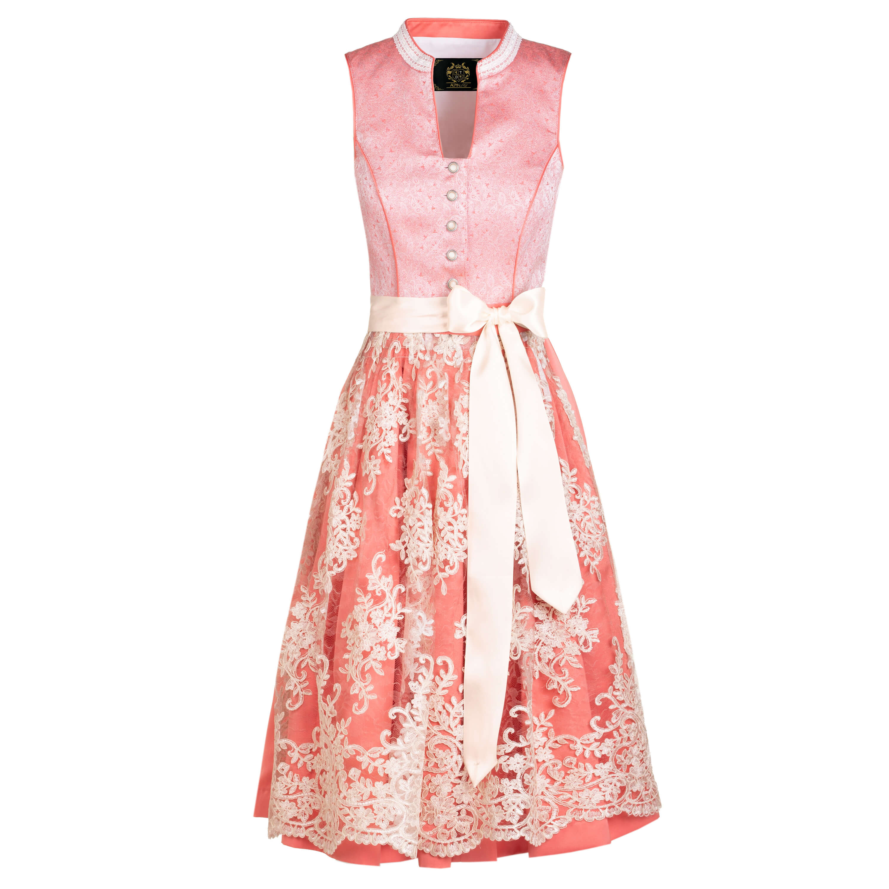 Vorderansicht des Damen Dirndl "Sunset" in der Farbe Rot