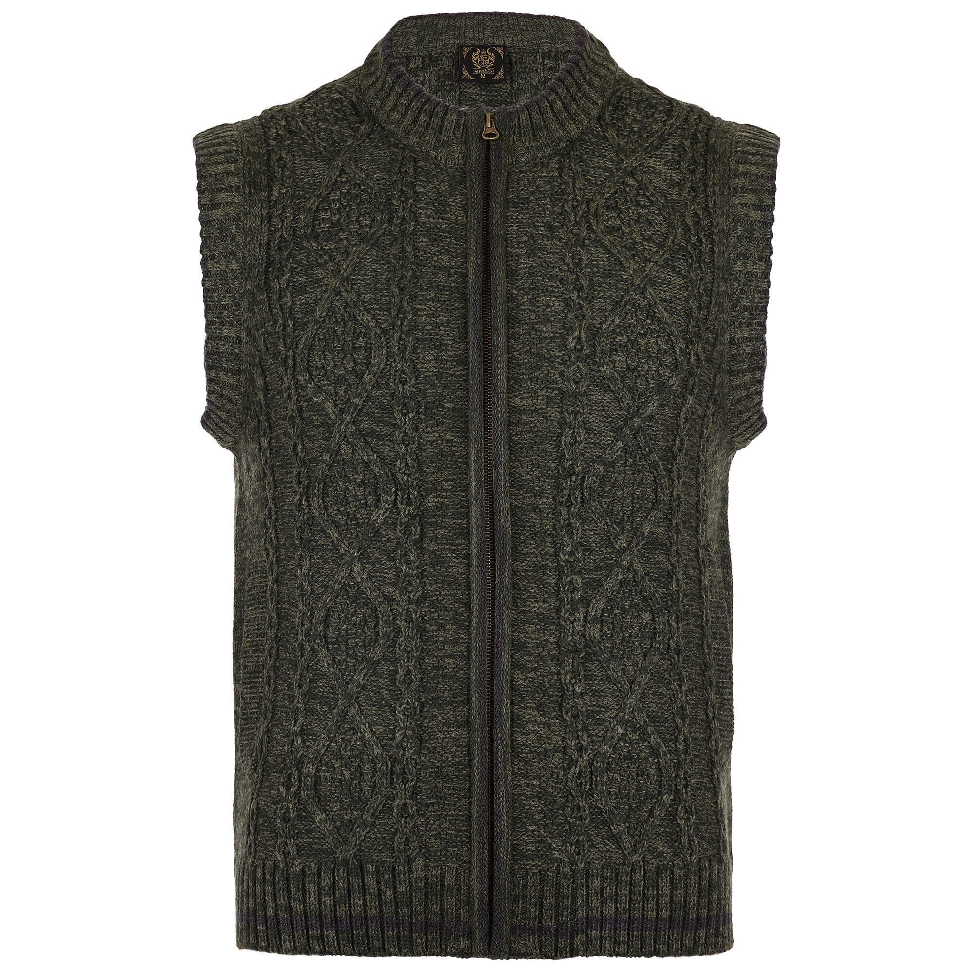 Vorderansicht der Herren Strickweste "Anton", mit Reißverschluss, in der Farbe Grün