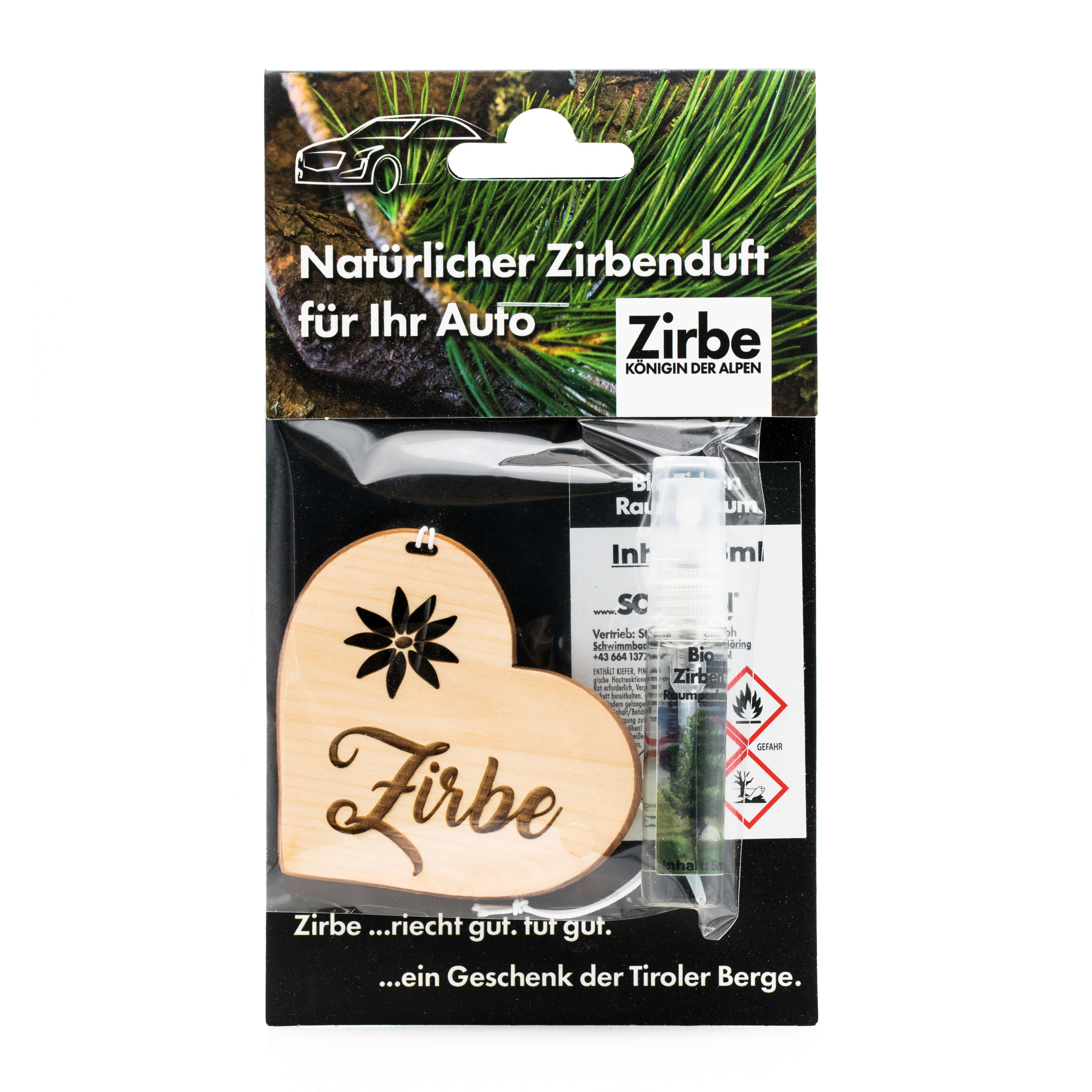 Autoduft aus Zirbe "Herz mit Schriftzug"