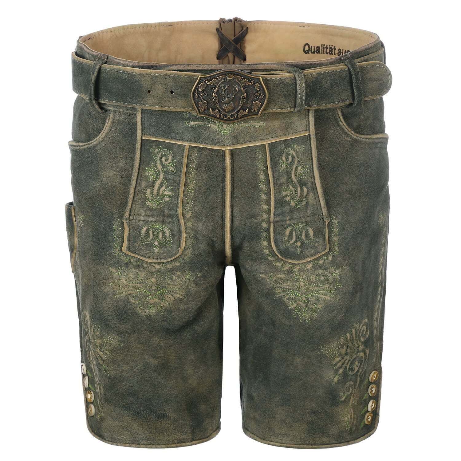 Herren Lederhose "Ludwig" in der Farbe Gruen, Ansicht von Vorne