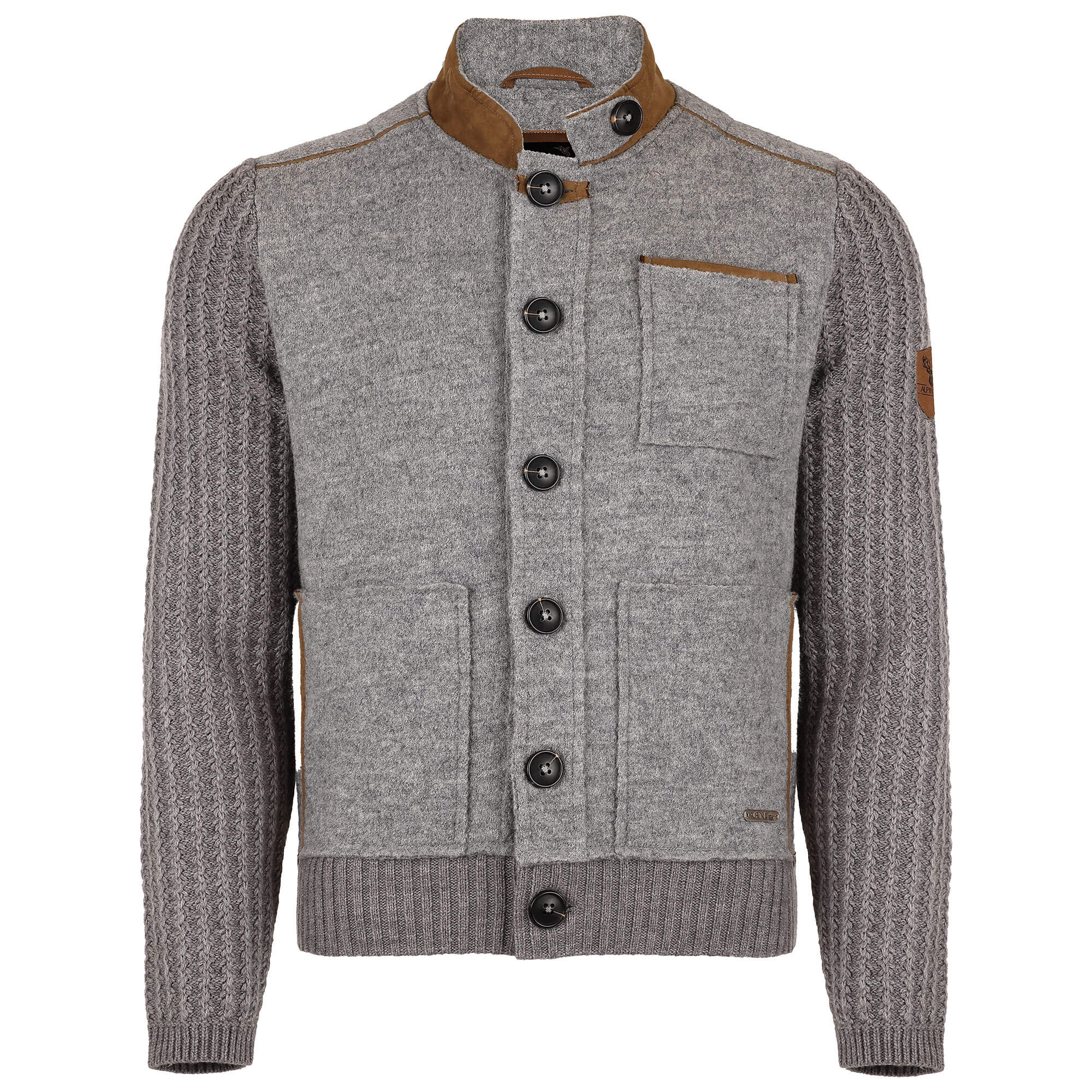 Vorderansicht der Herren Strickjacke "Alesandro", in der Farbe Grau