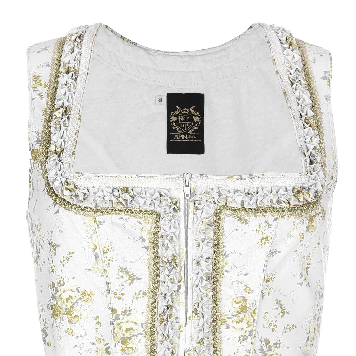 Vorderansicht des Damen Dirndls "Marina", in der Farbe Creme, Detail Oben