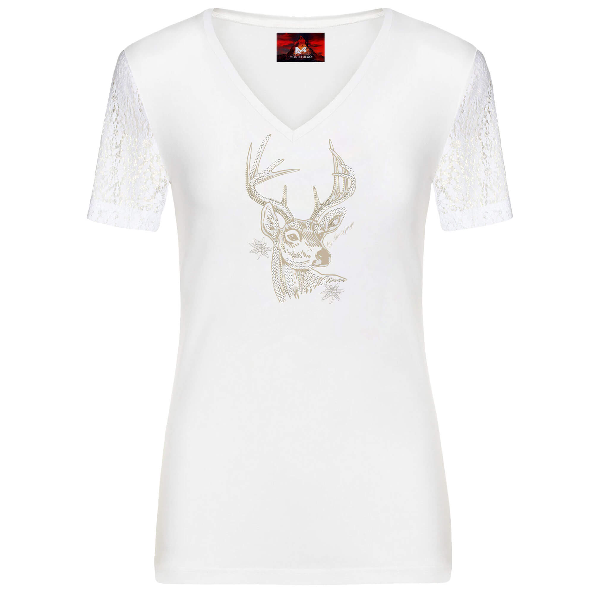 Vorderansicht des Damen T-Shirts "Reh" in der Farbe Weiß